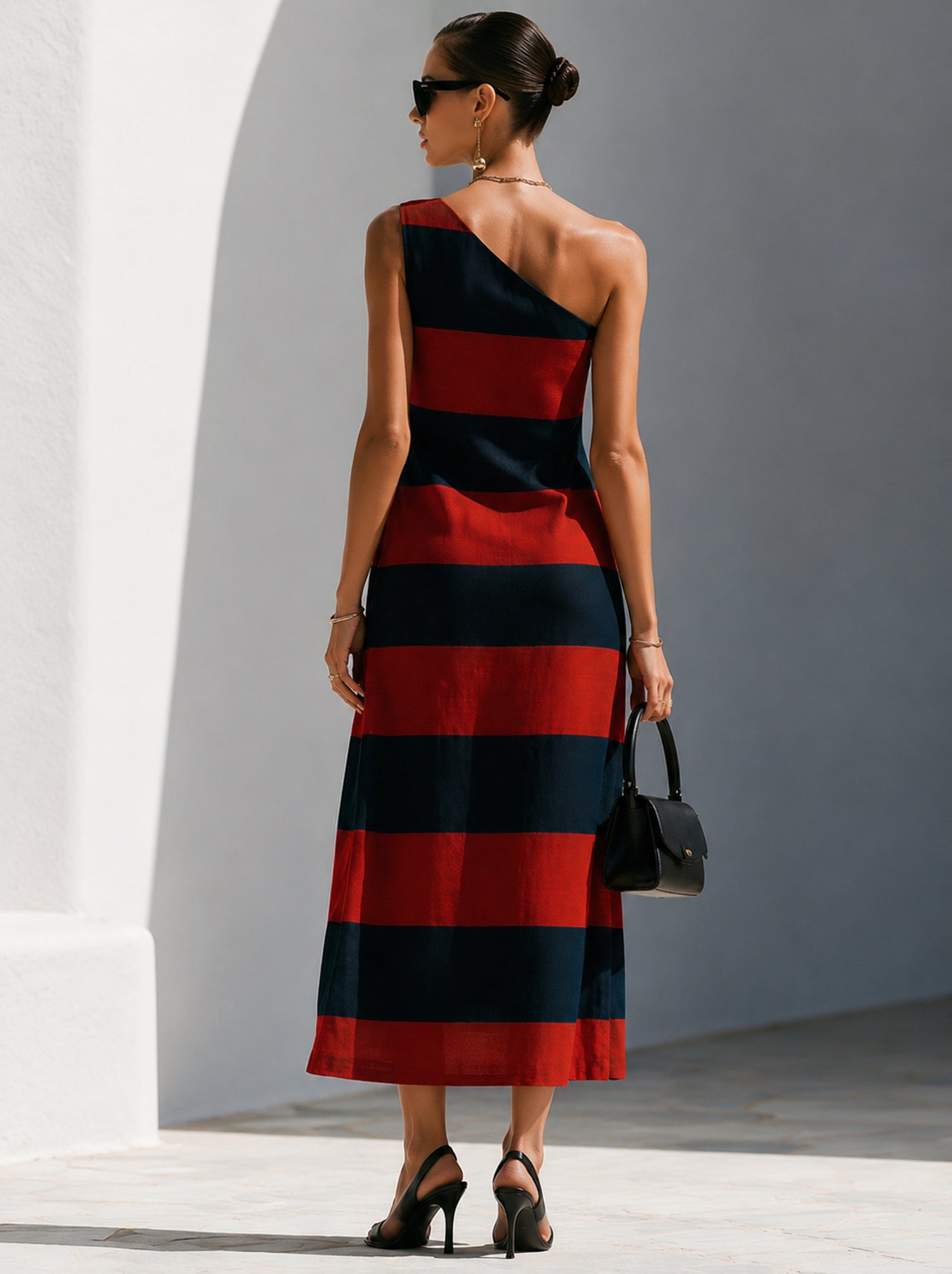 Striped One-Shoulder Dress