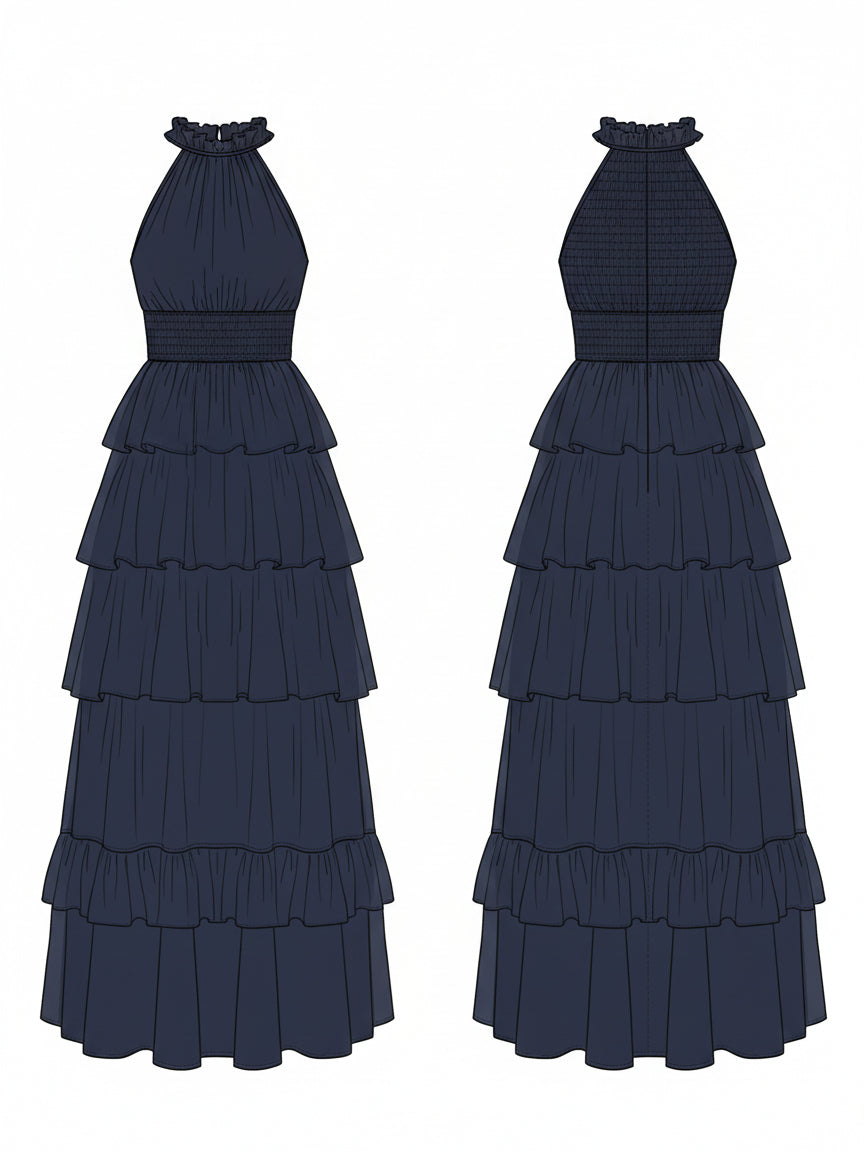 Liserie Chiffon Ruffle Halter Occasion Maxi Dress