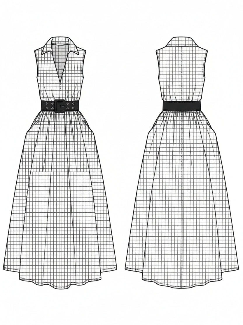 Liserie Tailored Gingham Belted A-Line Occasion Maxi Dress