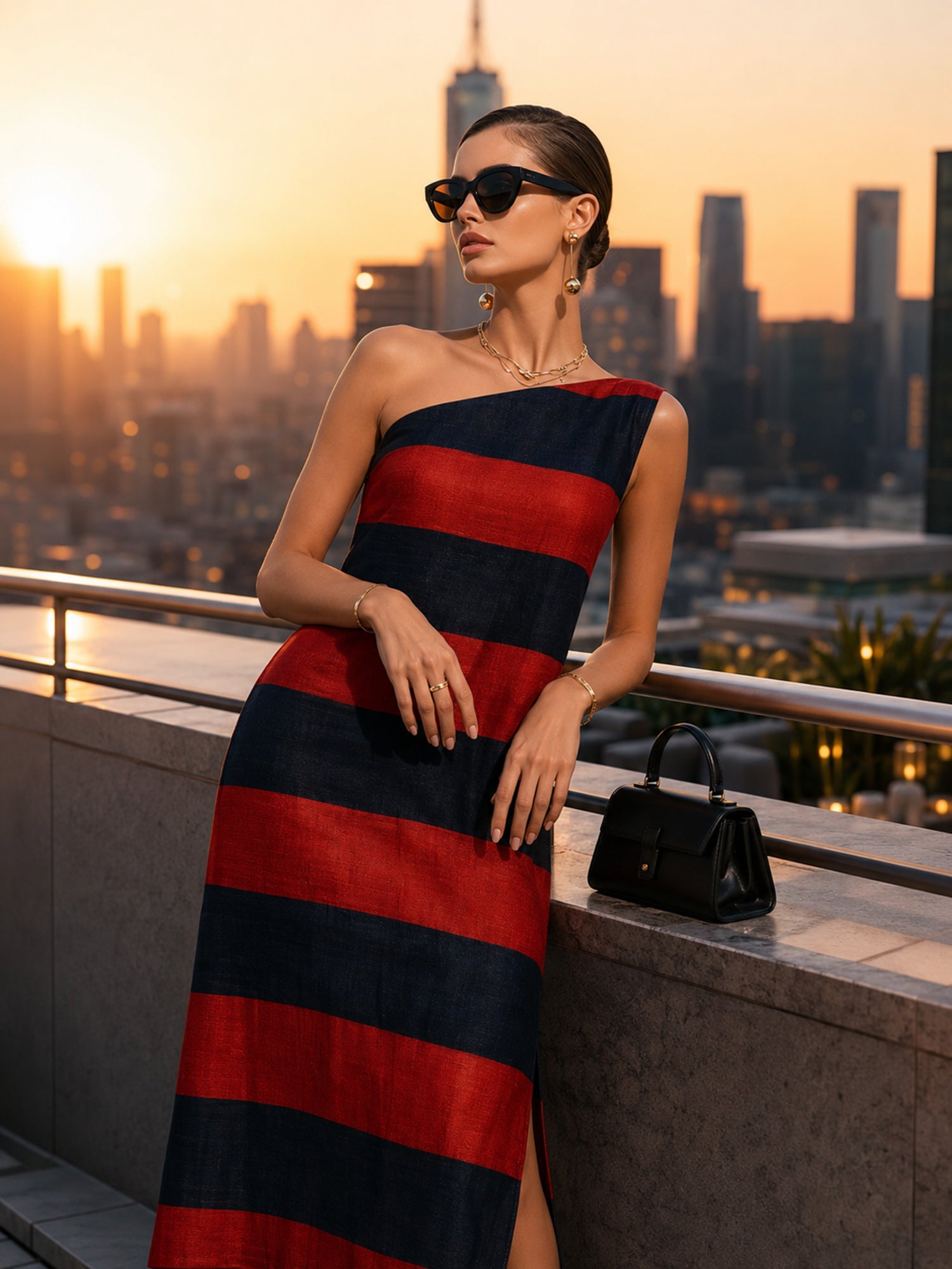 Striped One-Shoulder Dress
