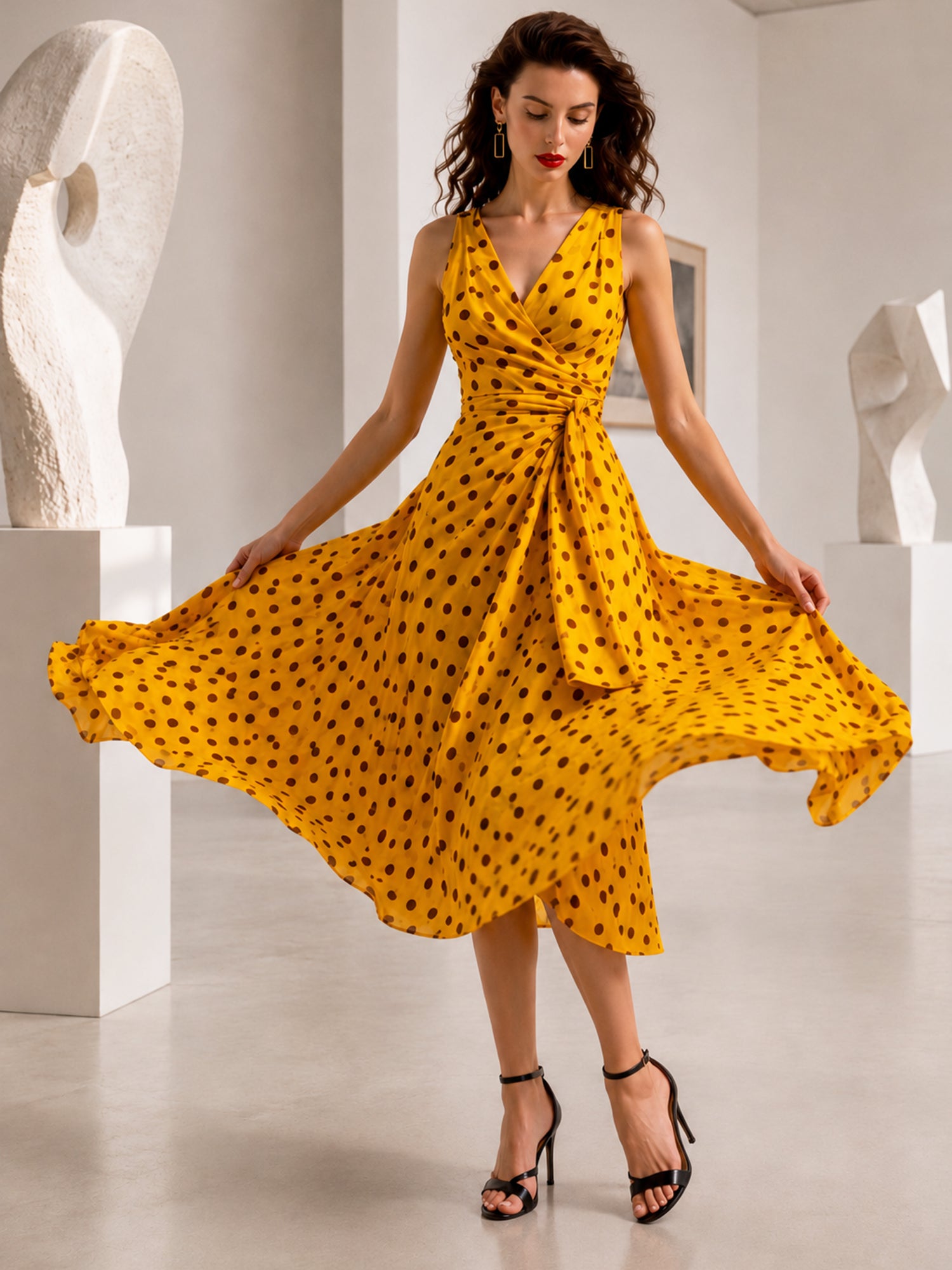 Liserie Vintage Polka Dot Wrap Midi Dress