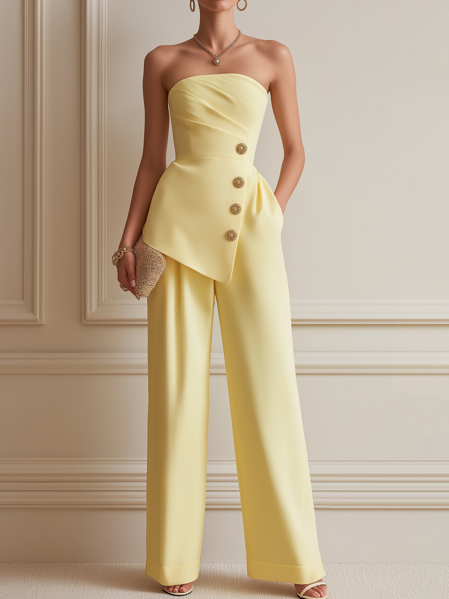 Liserie Trägerloser Jumpsuit mit weitem Bein Jumpsuit-Kleid