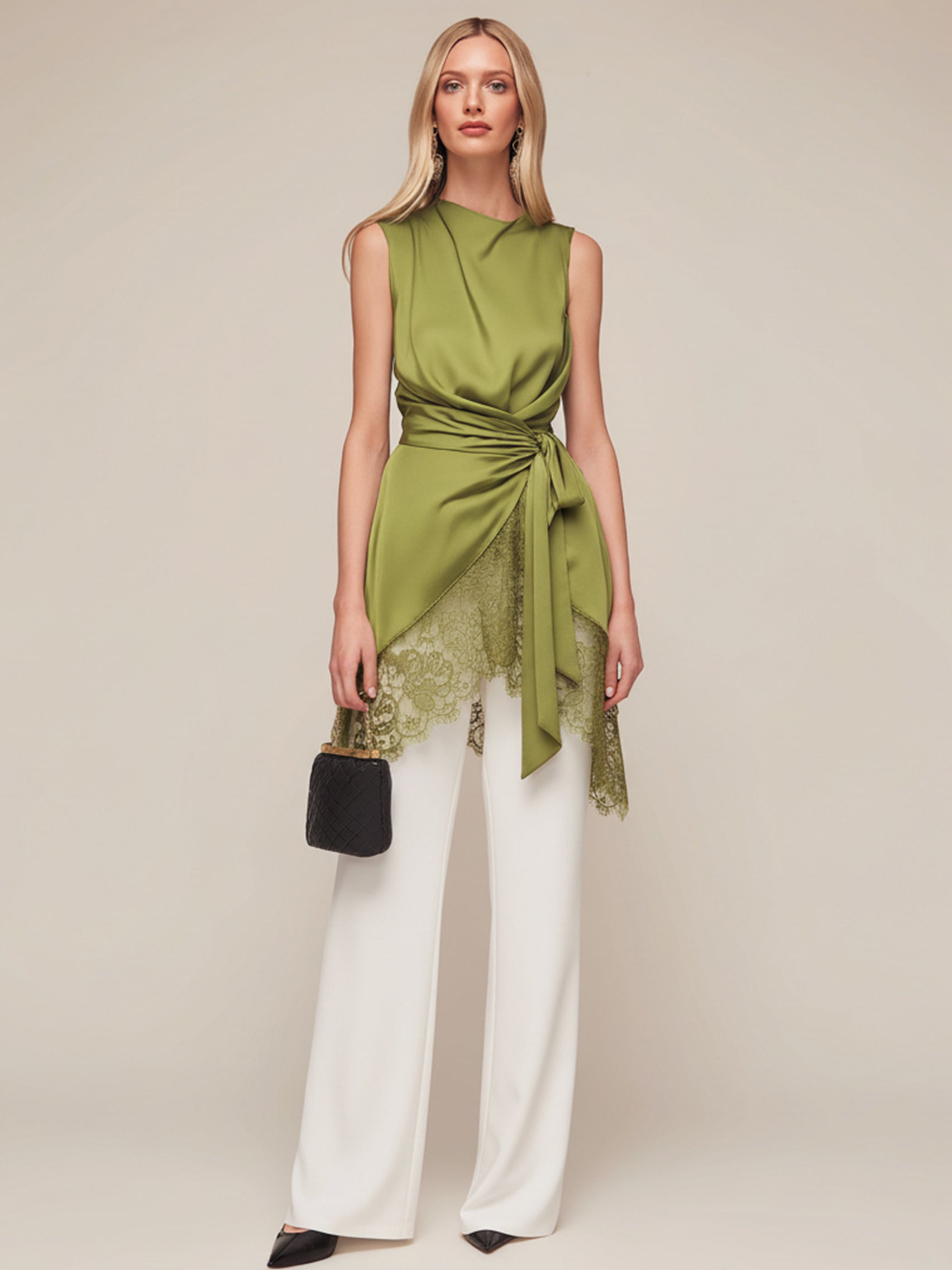 Liserie Satin Lace-Trim Top & Wide Leg Pants Two-Piece Set