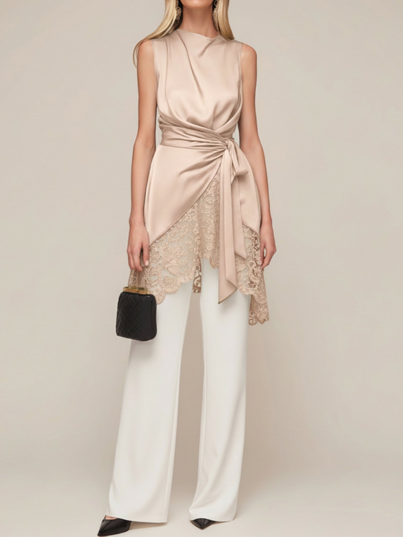 Liserie Satin Lace-Trim Top & Wide Leg Pants Two-Piece Set