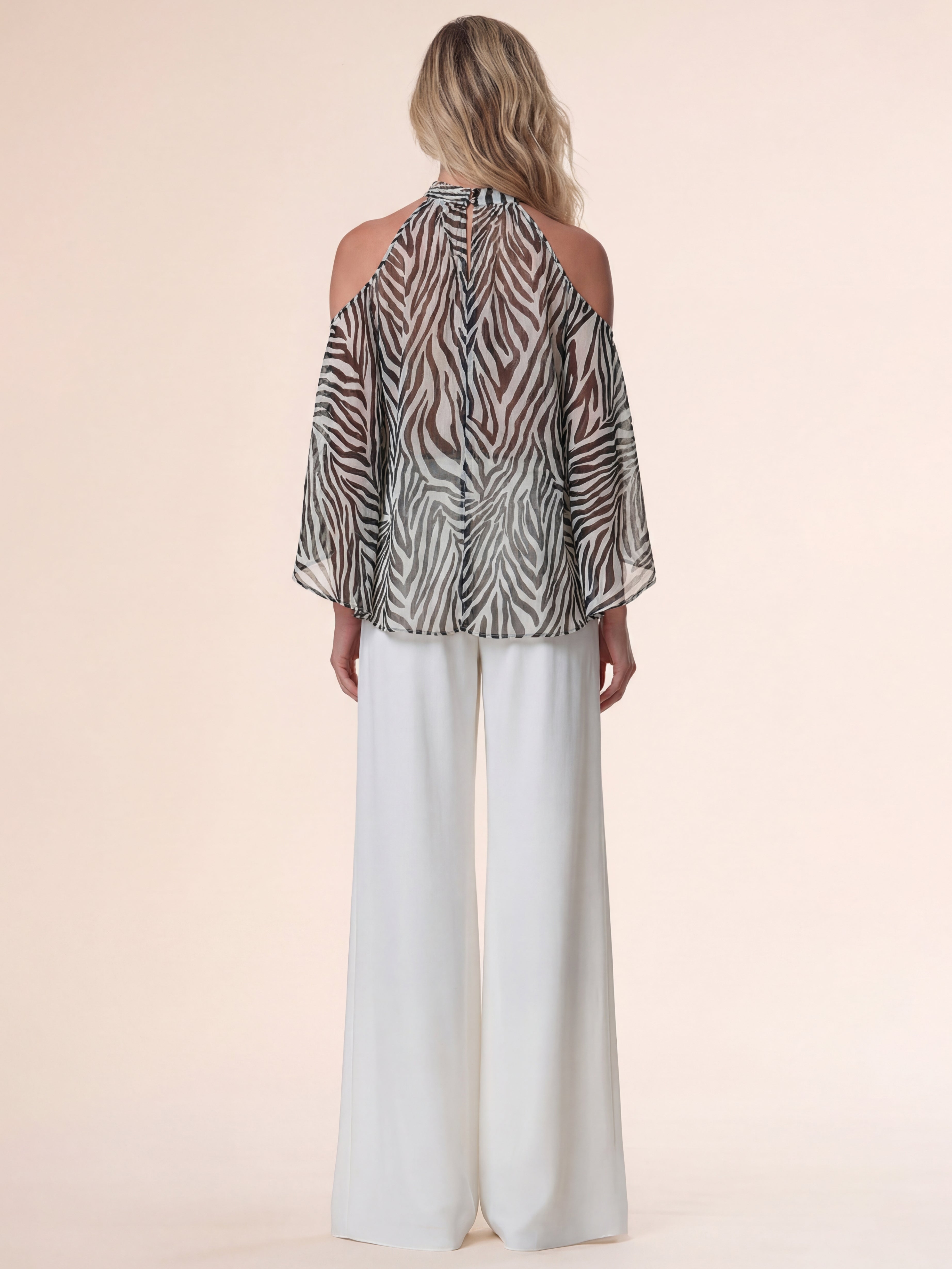 Liserie ChiffonZebra Print Blouse & Wide Leg Pants Set