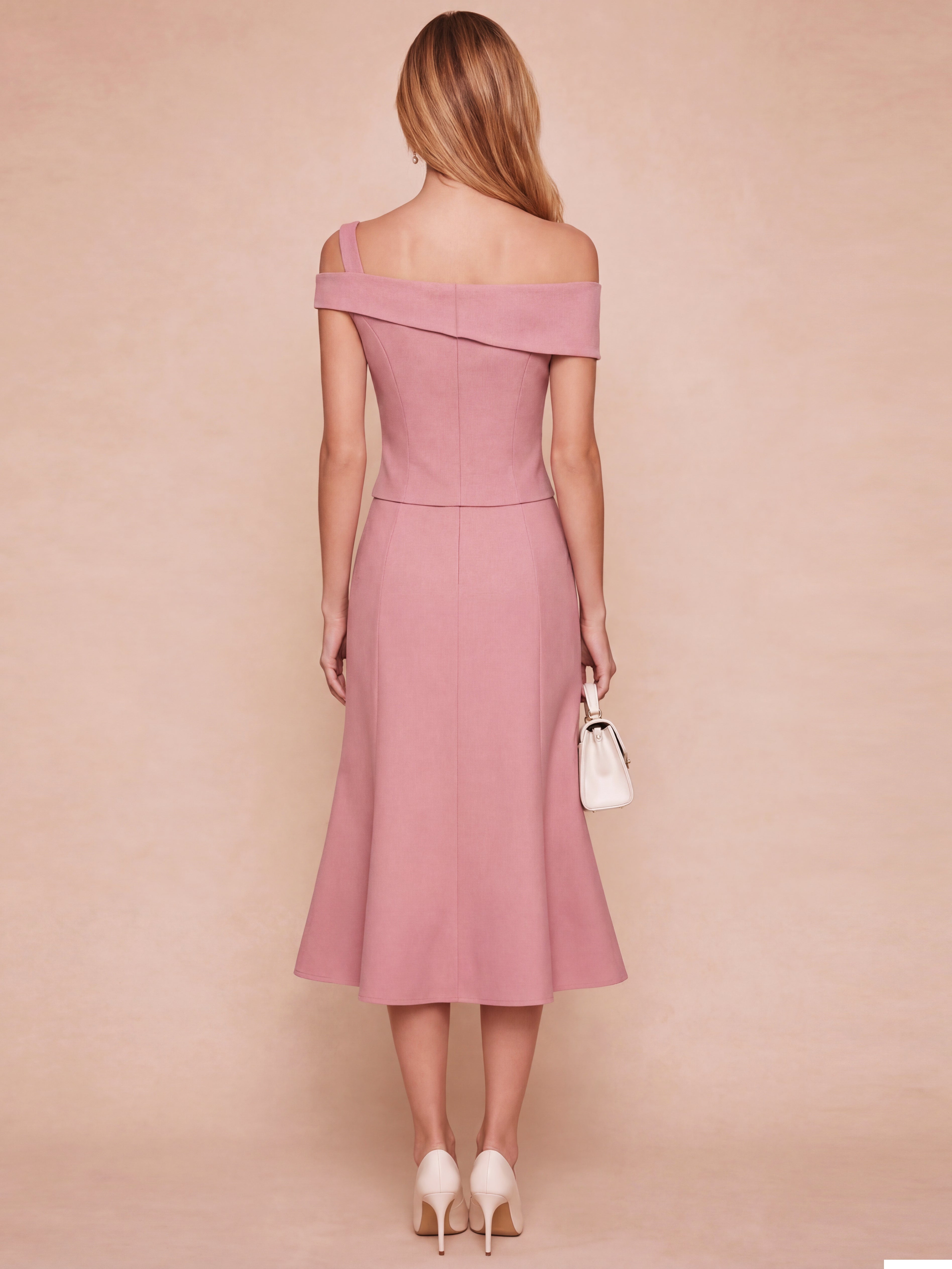 Liserie Tailored Off-Shoulder Top & Midi Skirt Set