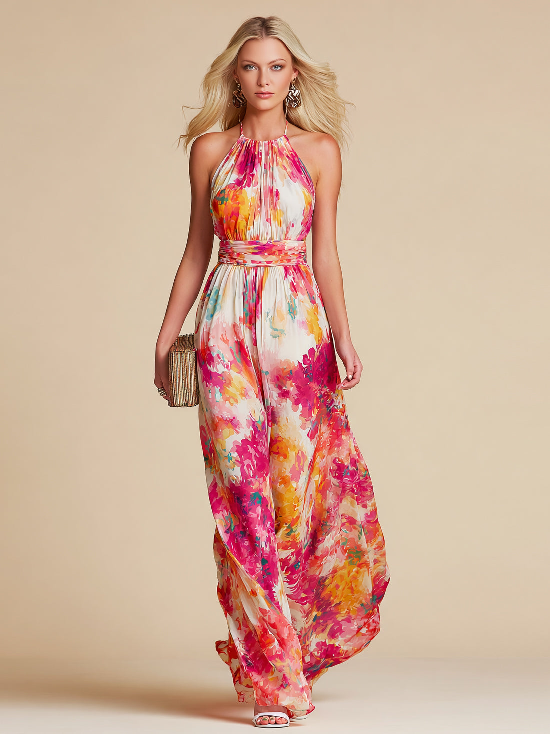 Liserie Chiffon Floral Maxi Dress Vacation Wear