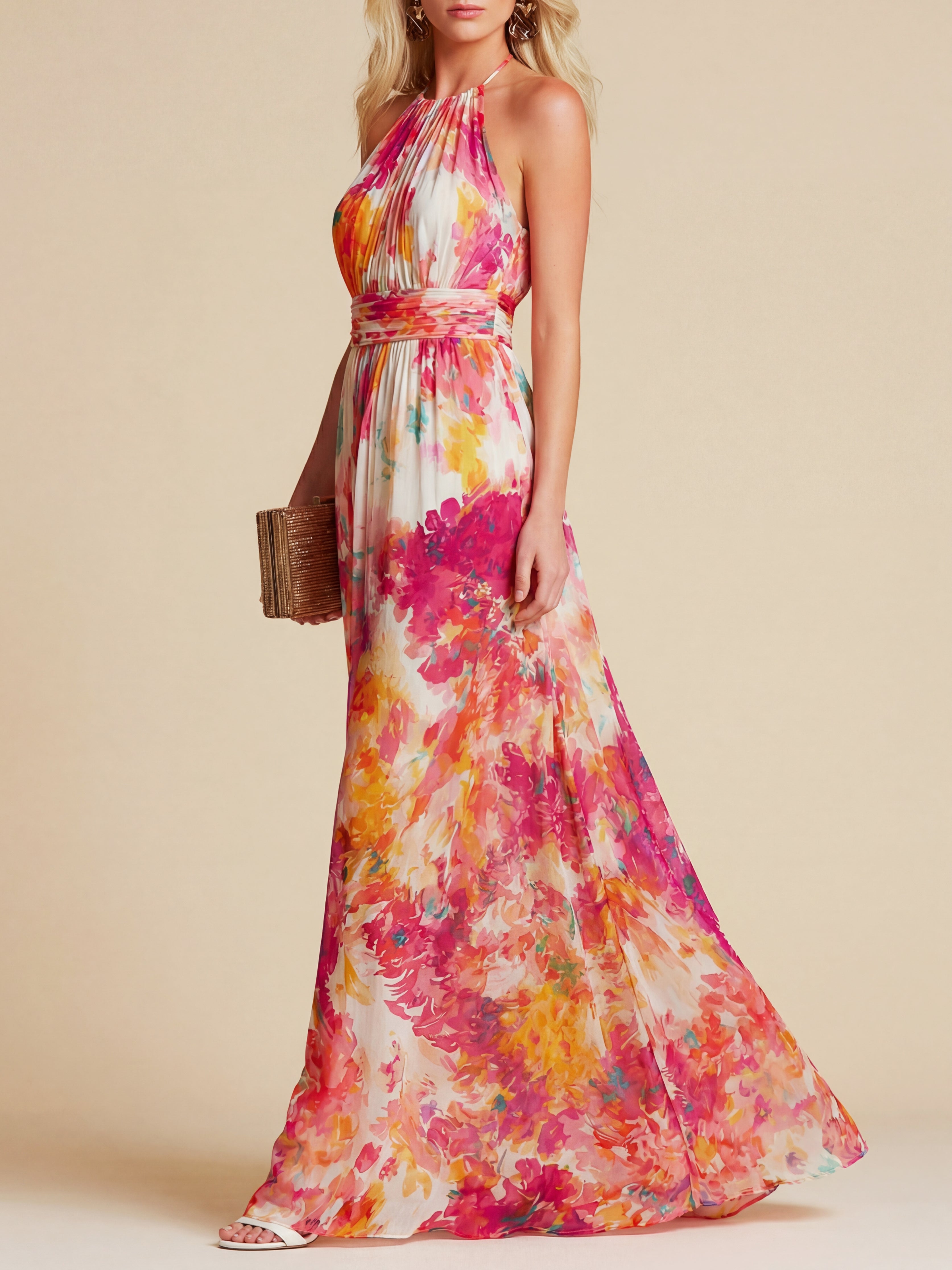 Liserie Chiffon Floral Maxi Dress Vacation Wear