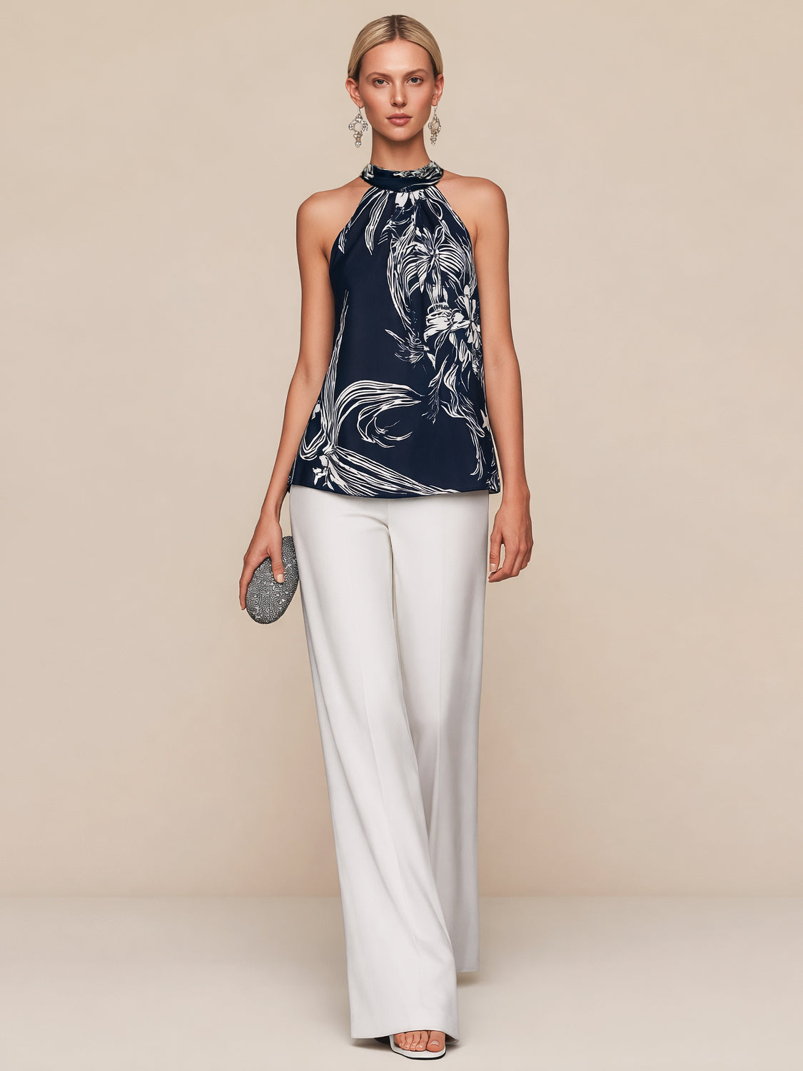 Liserie Linen Tropical Halter Top & Wide Leg Pant Set