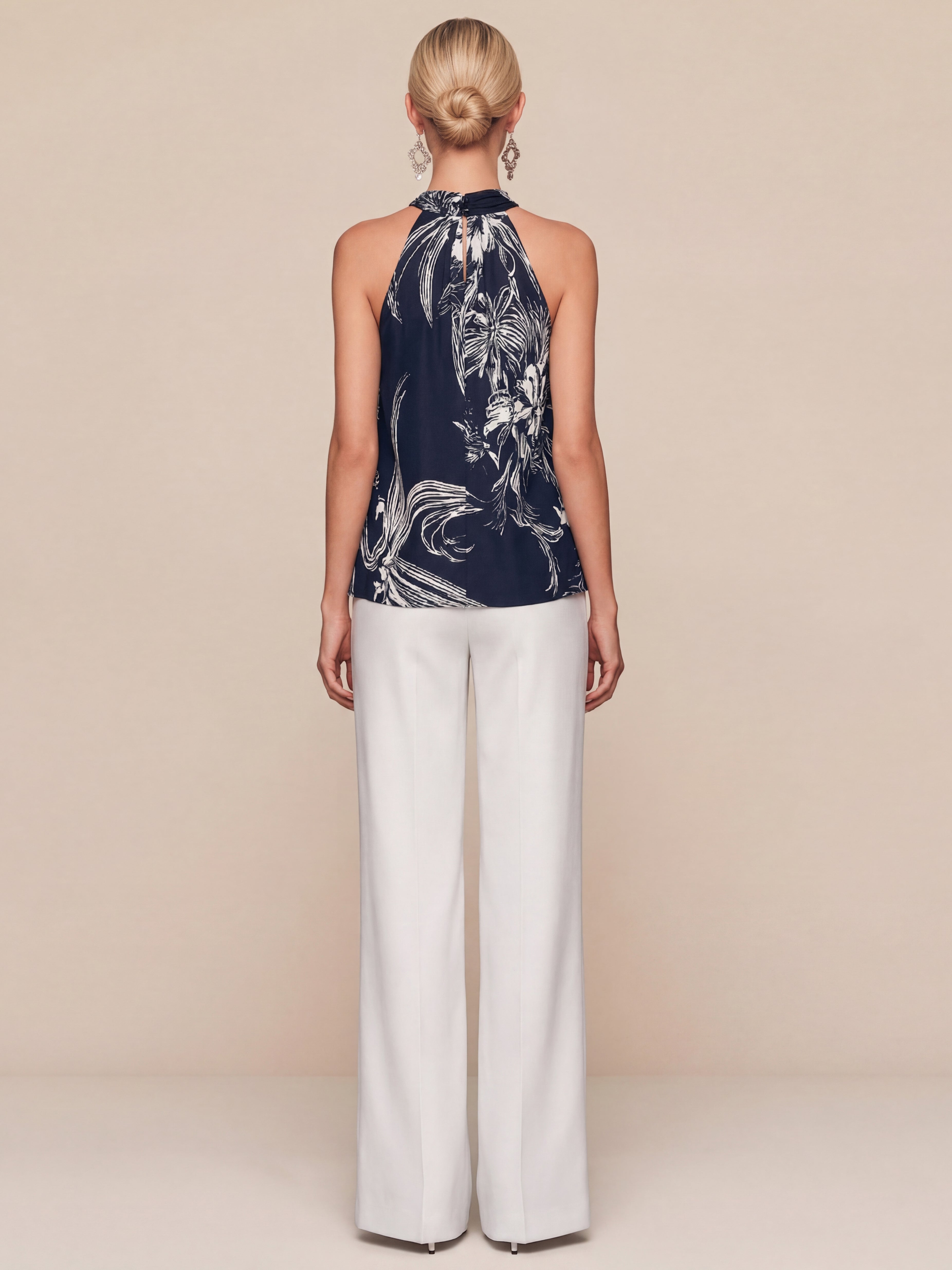 Liserie Linen Tropical Halter Top & Wide Leg Pant Set