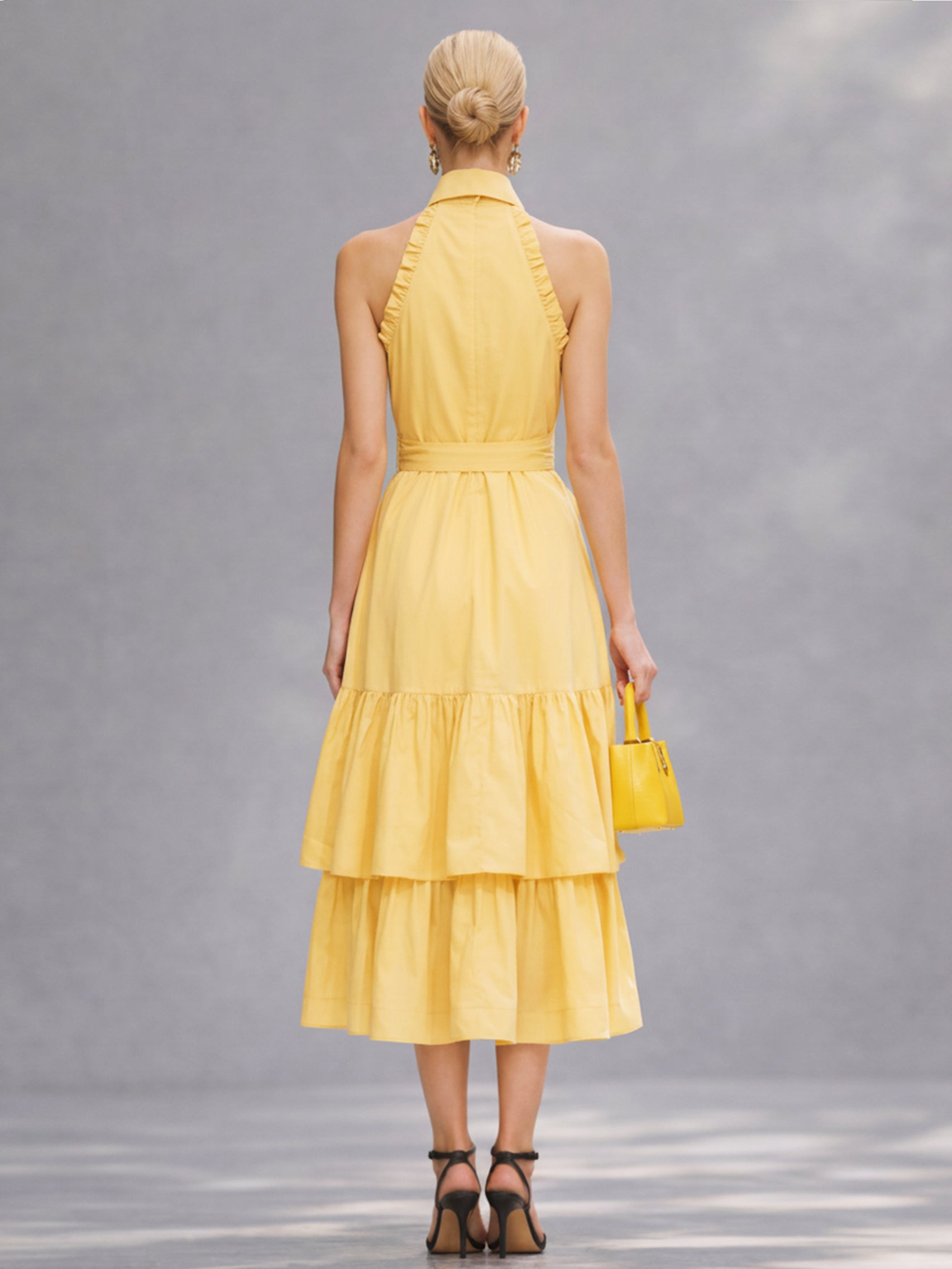 Liserie Cotton Ruffle Halter Tiered Midi Dress