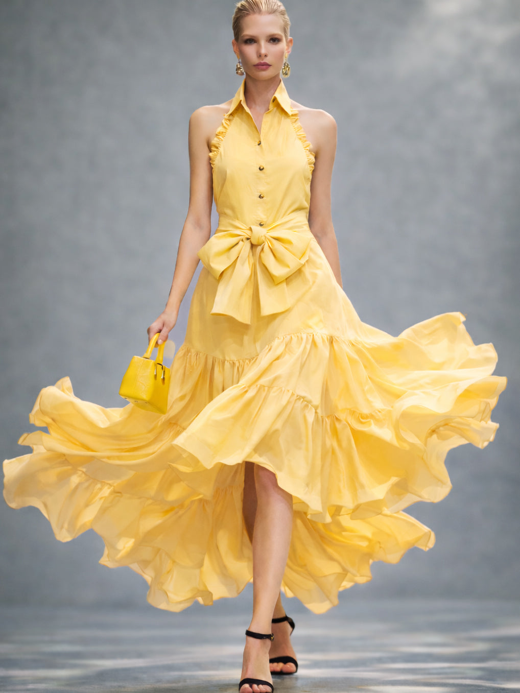 Liserie Cotton Ruffle Halter Tiered Midi Dress