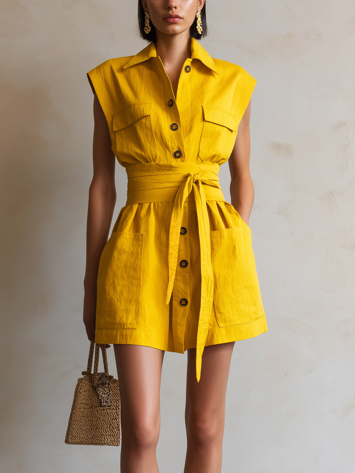 Liserie Linen Sleeveless Shirt Mini Dress Minimalist Style Liserie Linen Sleeveless Shirt Mini Dress Minimalist Style