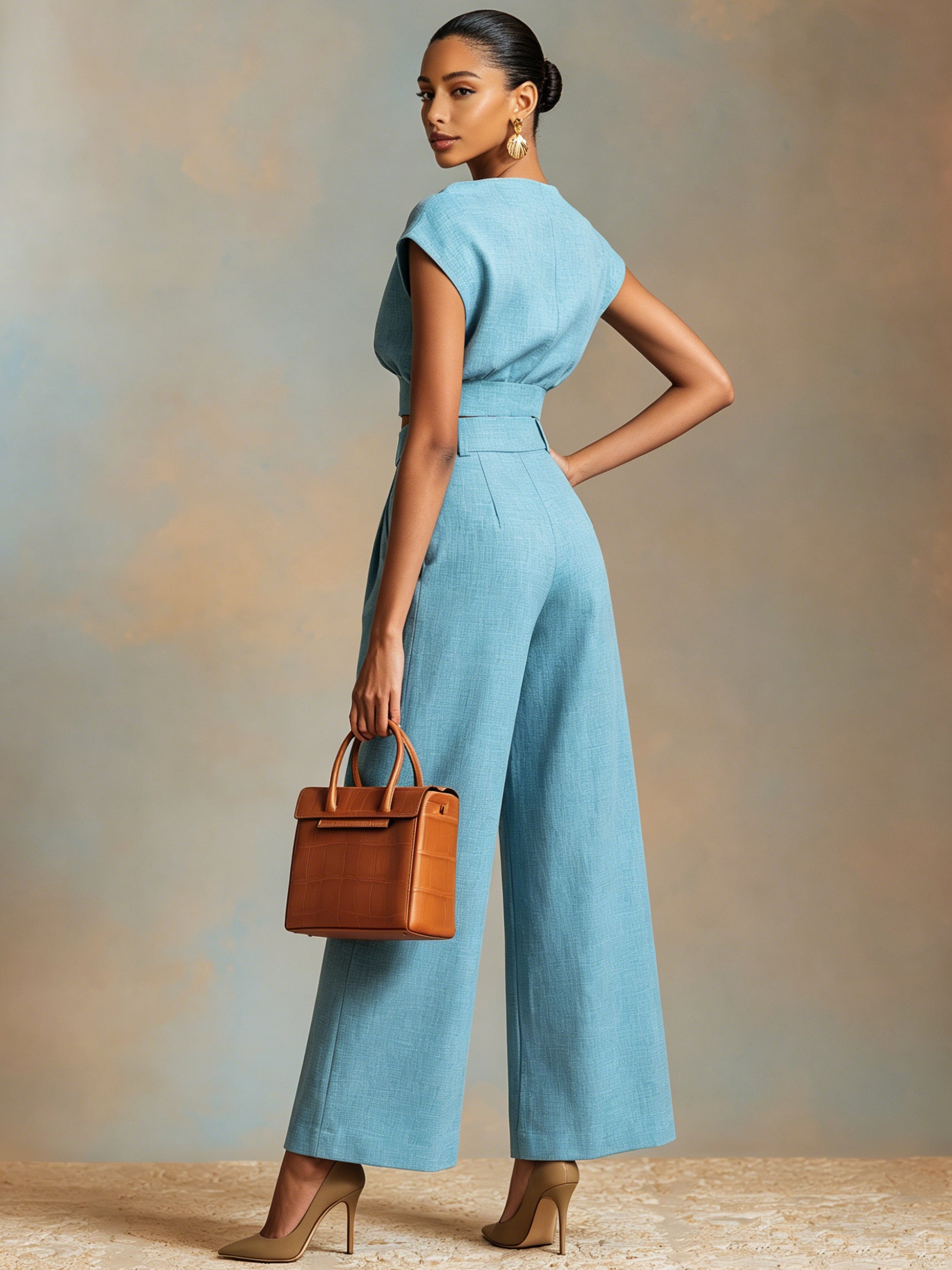 Liserie Light Blue Linen Two-Piece Co-Ord With Statement Buttons