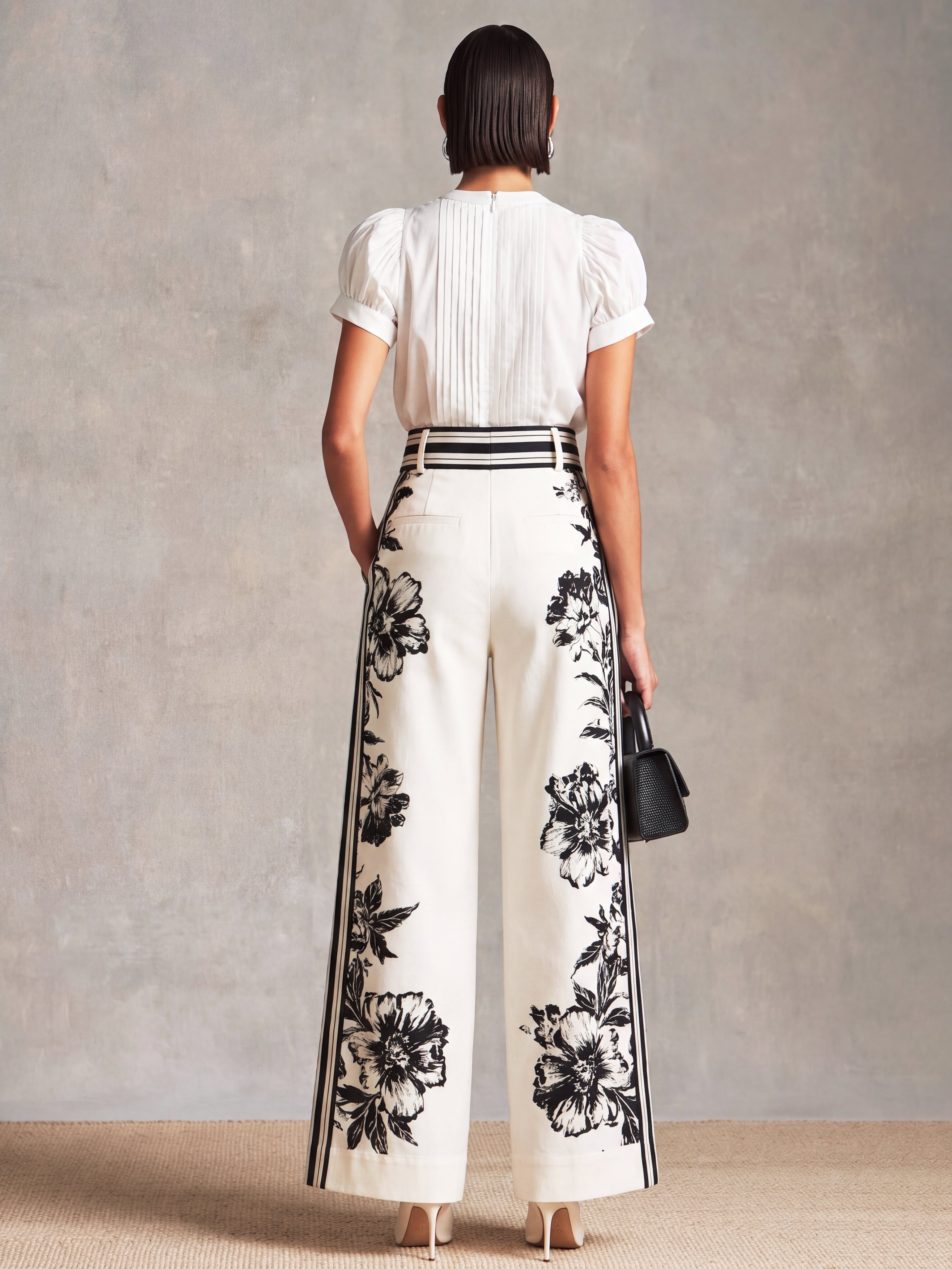 Liserie White Pleated Blouse & Floral Printed Wide Leg Pants Set
