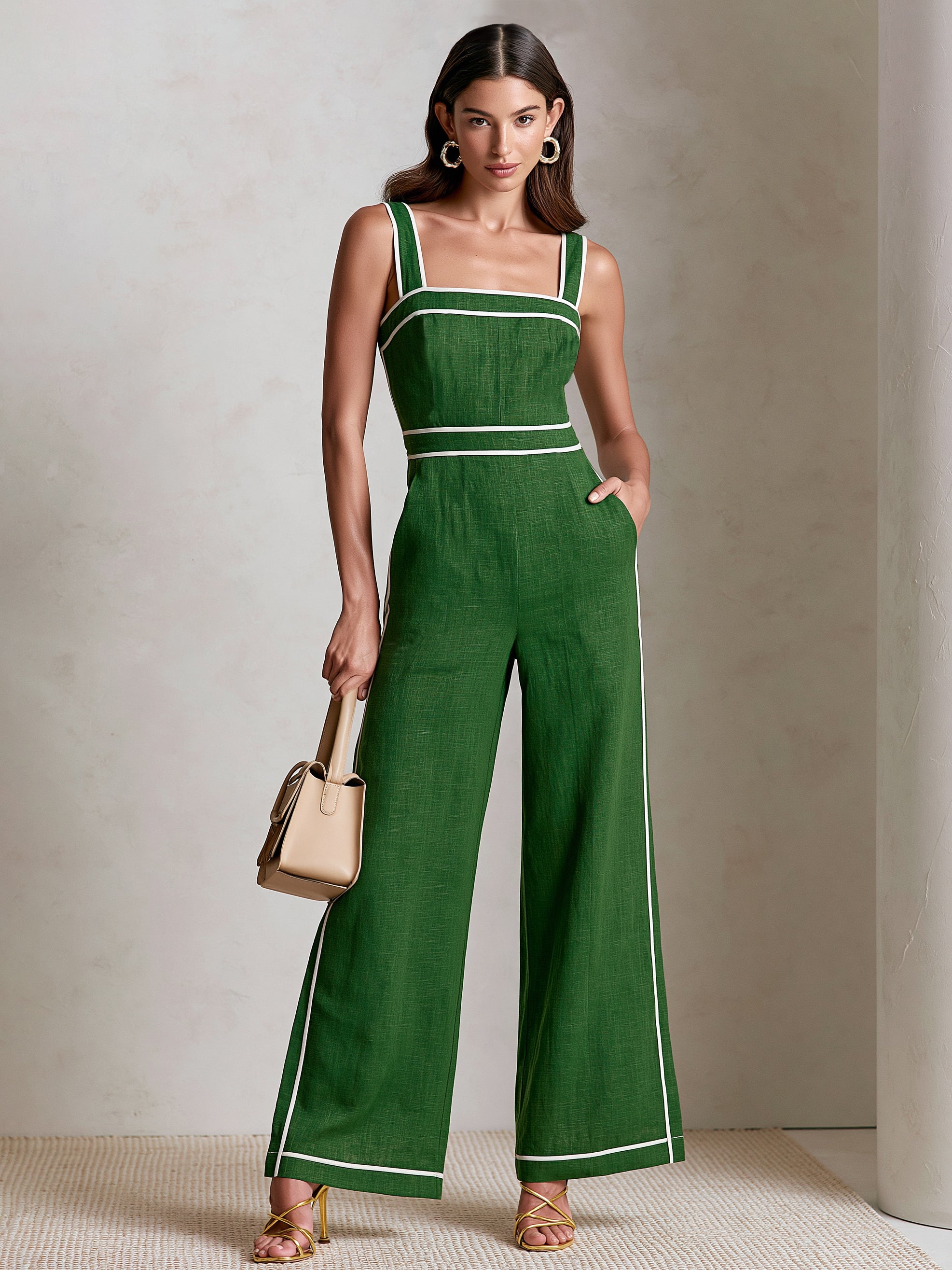 Liserie Forest Green Tailored Wide Leg Jumpsuit