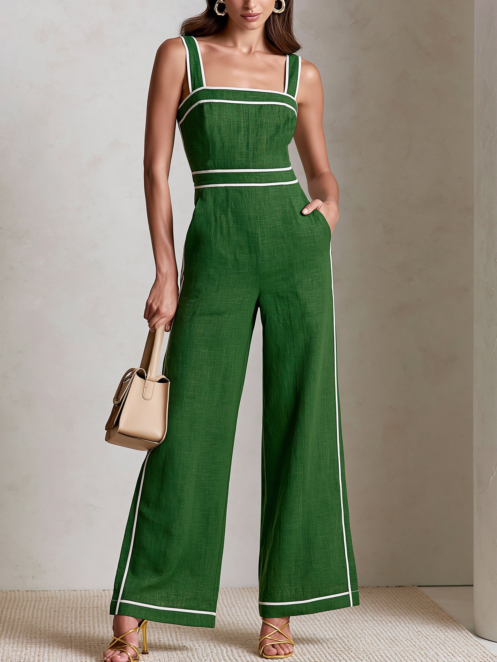 Liserie Forest Green Tailored Wide Leg Jumpsuit