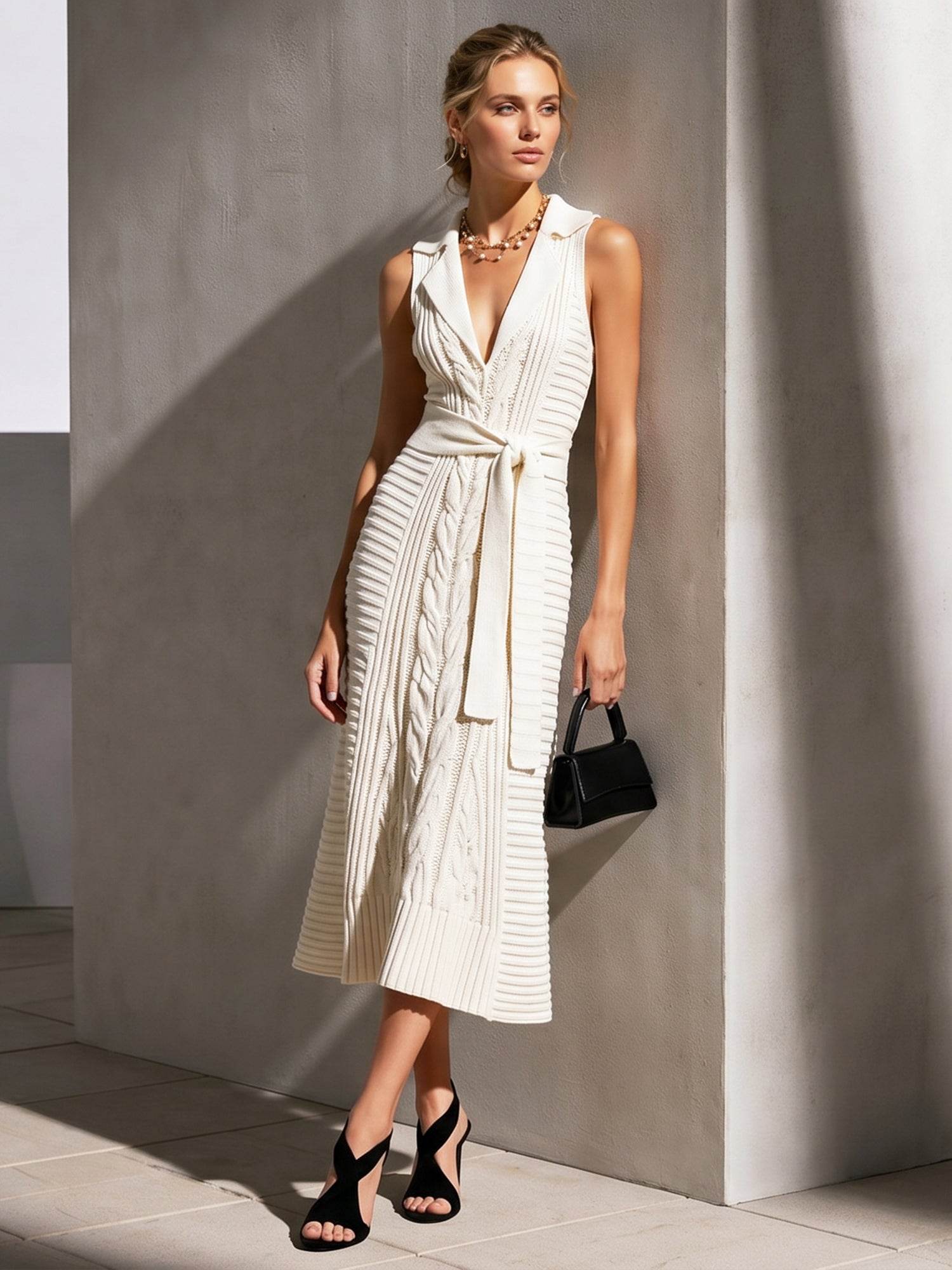 Liserie "Cloud Mist" Ivory White | Textured Cable Knit | French-Inspired Light Luxury Knit Dress