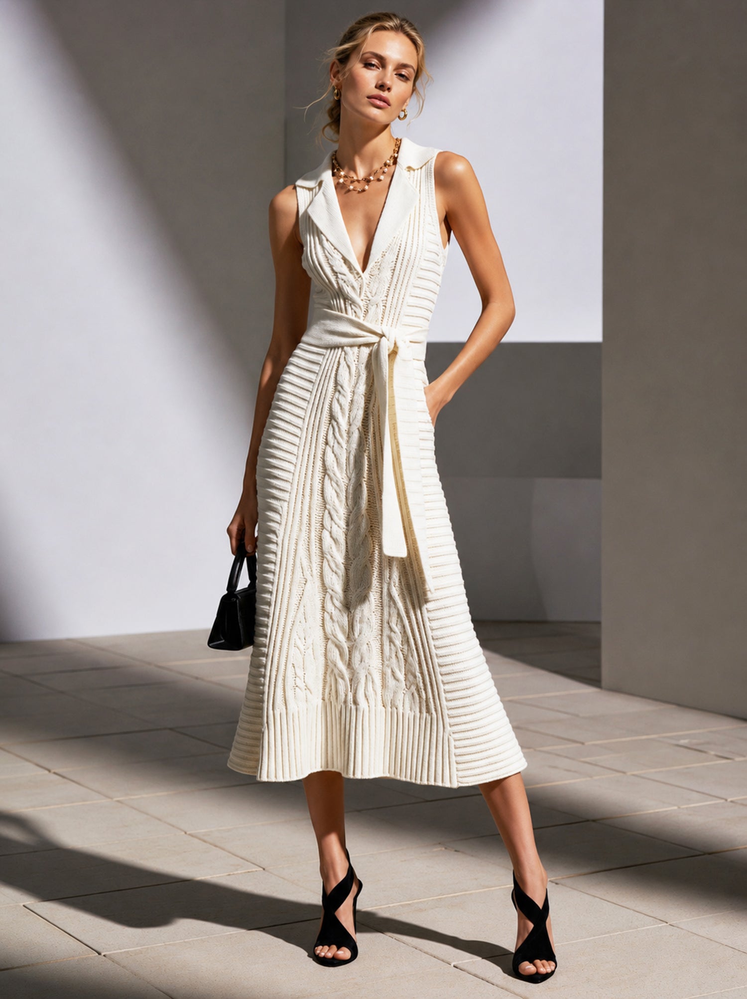 Liserie "Cloud Mist" Ivory White | Textured Cable Knit | French-Inspired Light Luxury Knit Dress