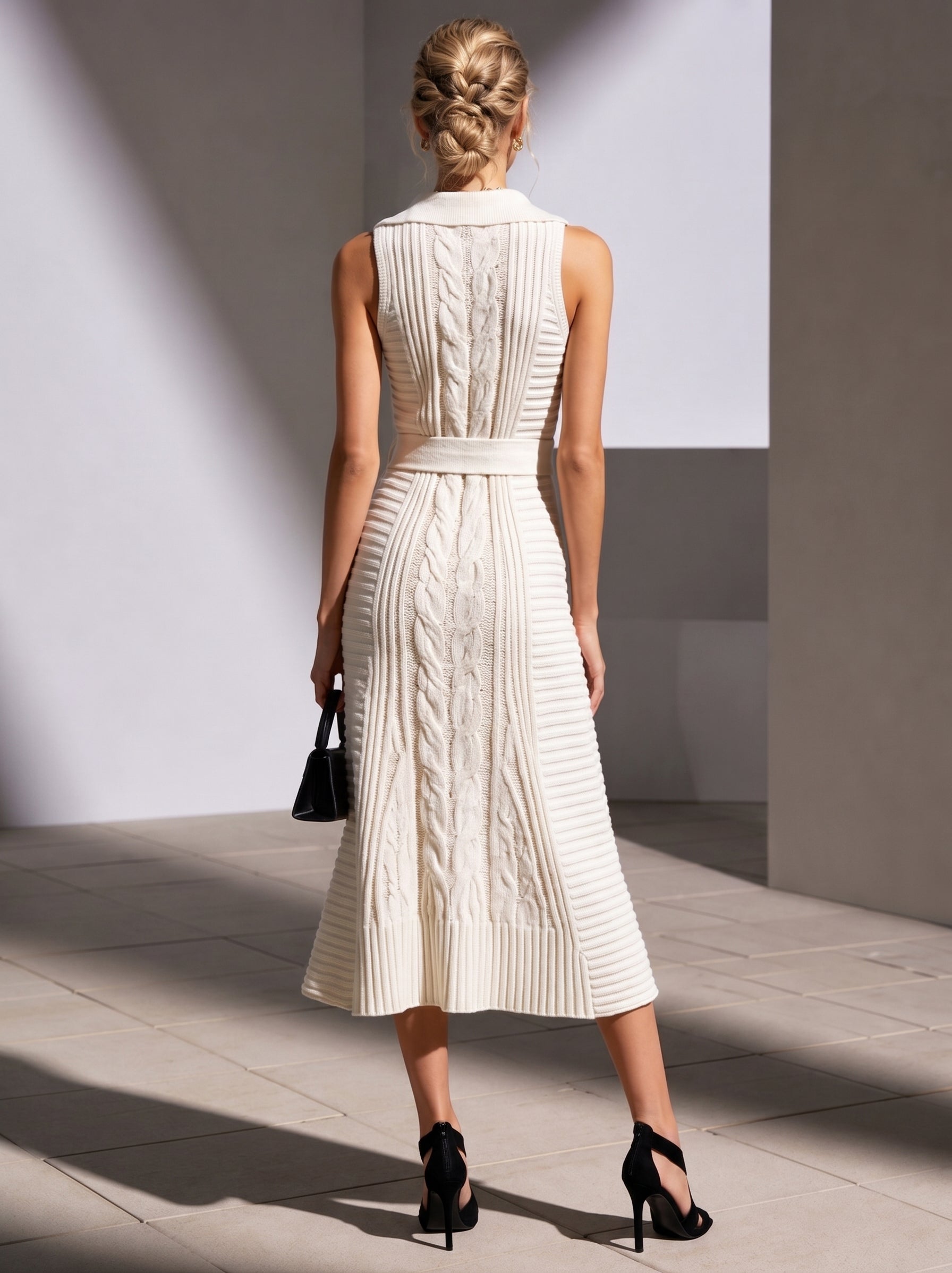 Liserie "Cloud Mist" Ivory White | Textured Cable Knit | French-Inspired Light Luxury Knit Dress