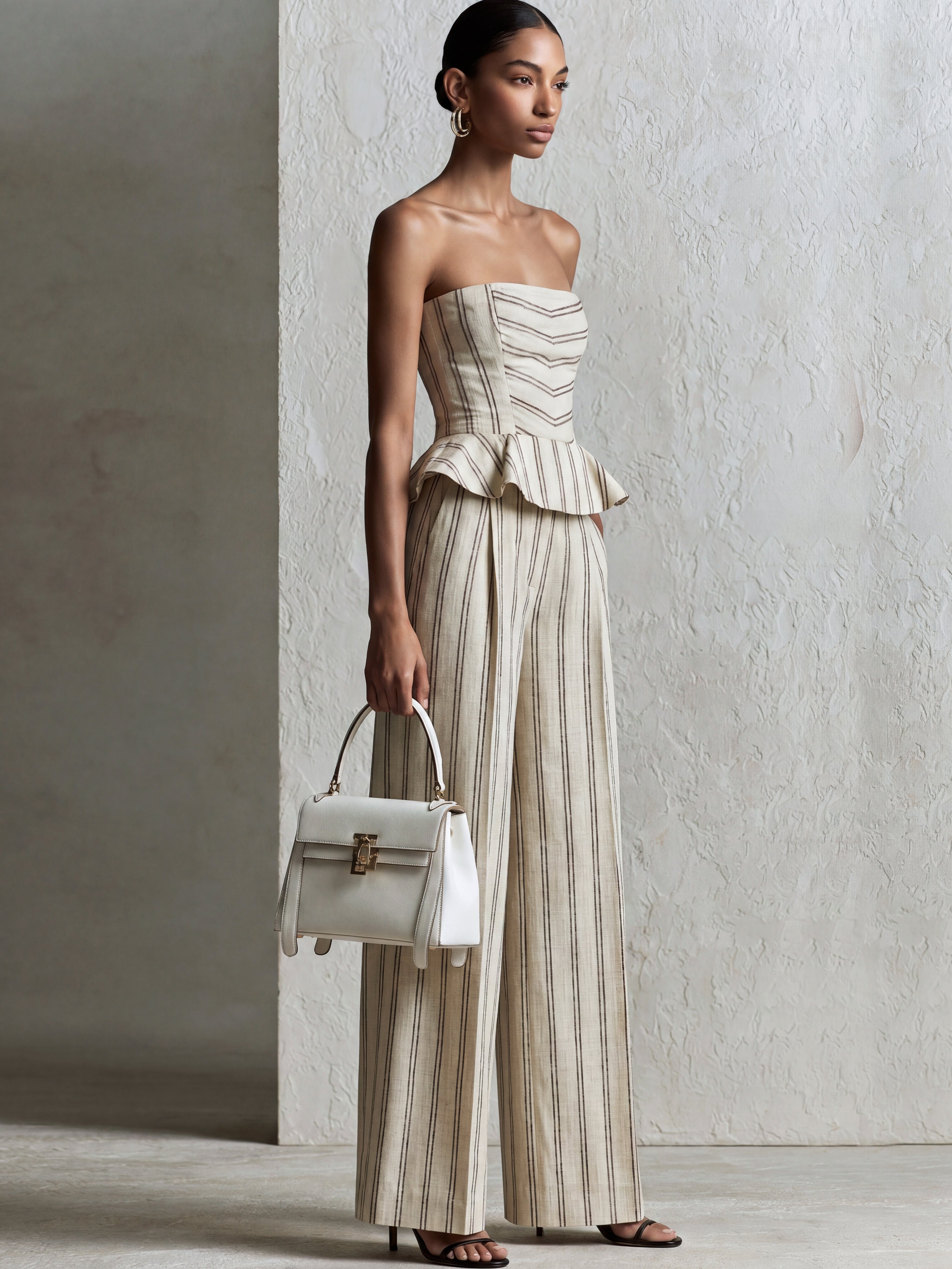 Liserie Beige Striped Corset Top & Trousers Set