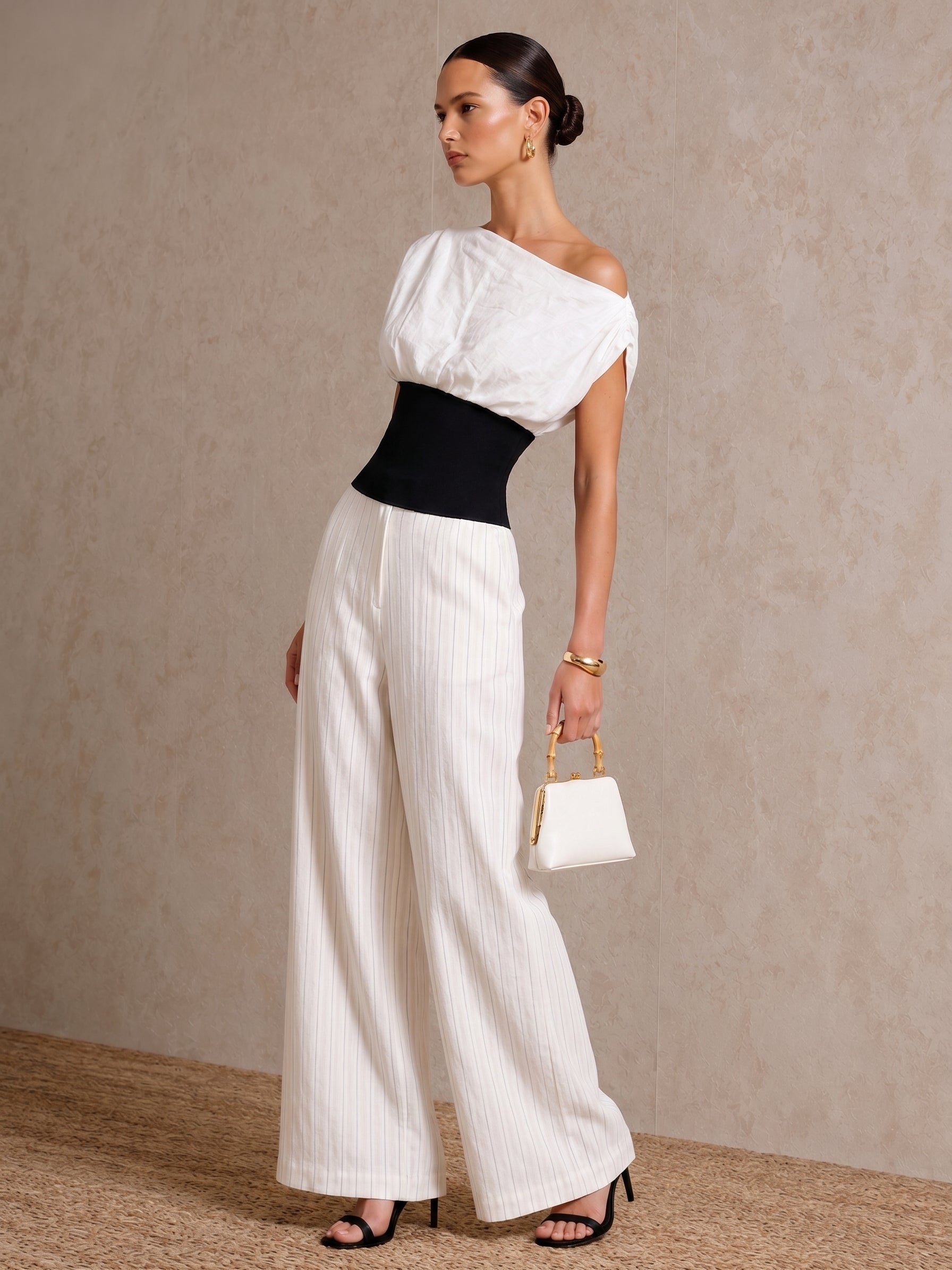 Liserie MONOCHROME DRAPE Asymmetrical One-Shoulder Neckline JUMPSUIT