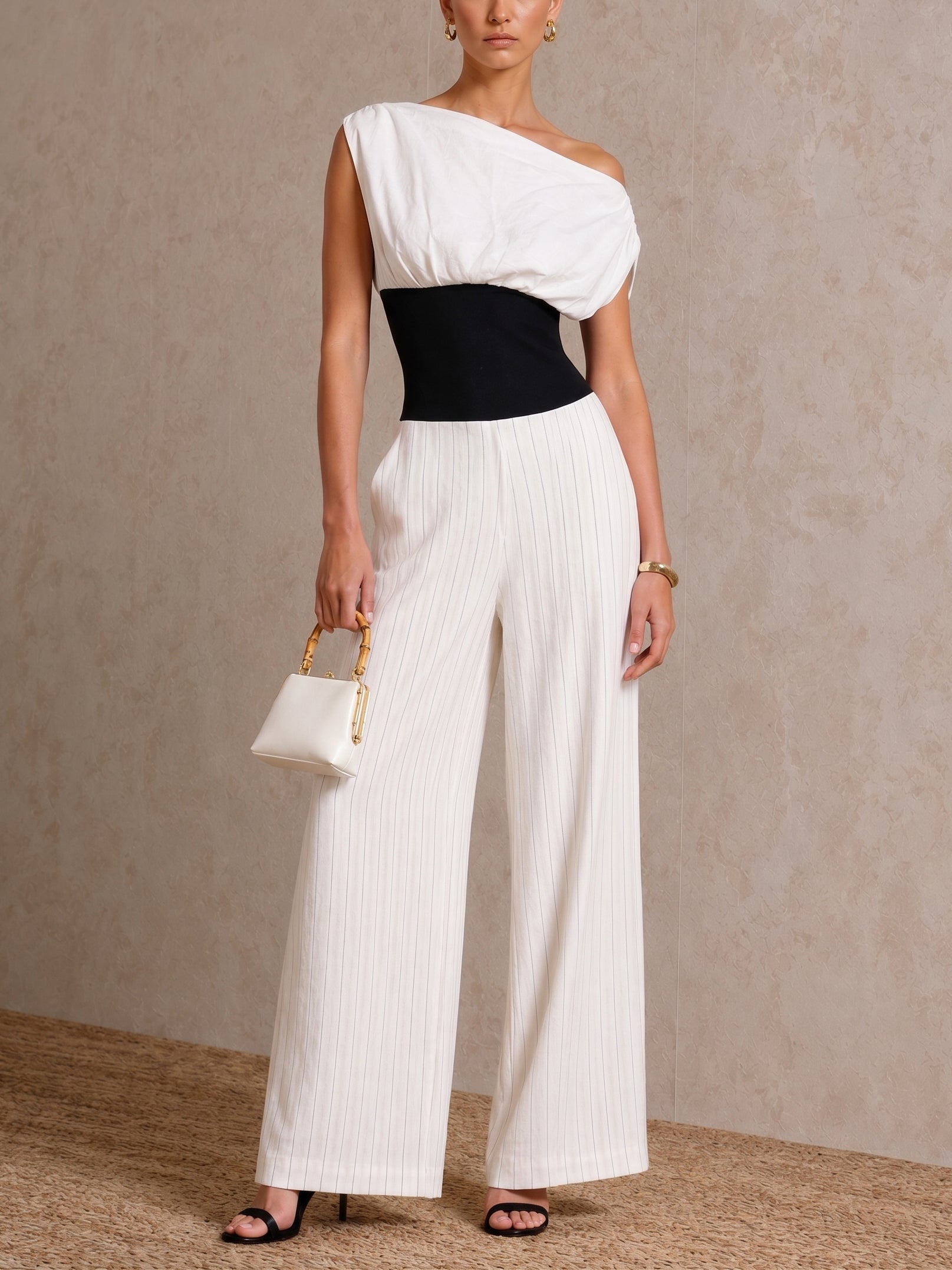 Liserie MONOCHROME DRAPE Asymmetrical One-Shoulder Neckline JUMPSUIT