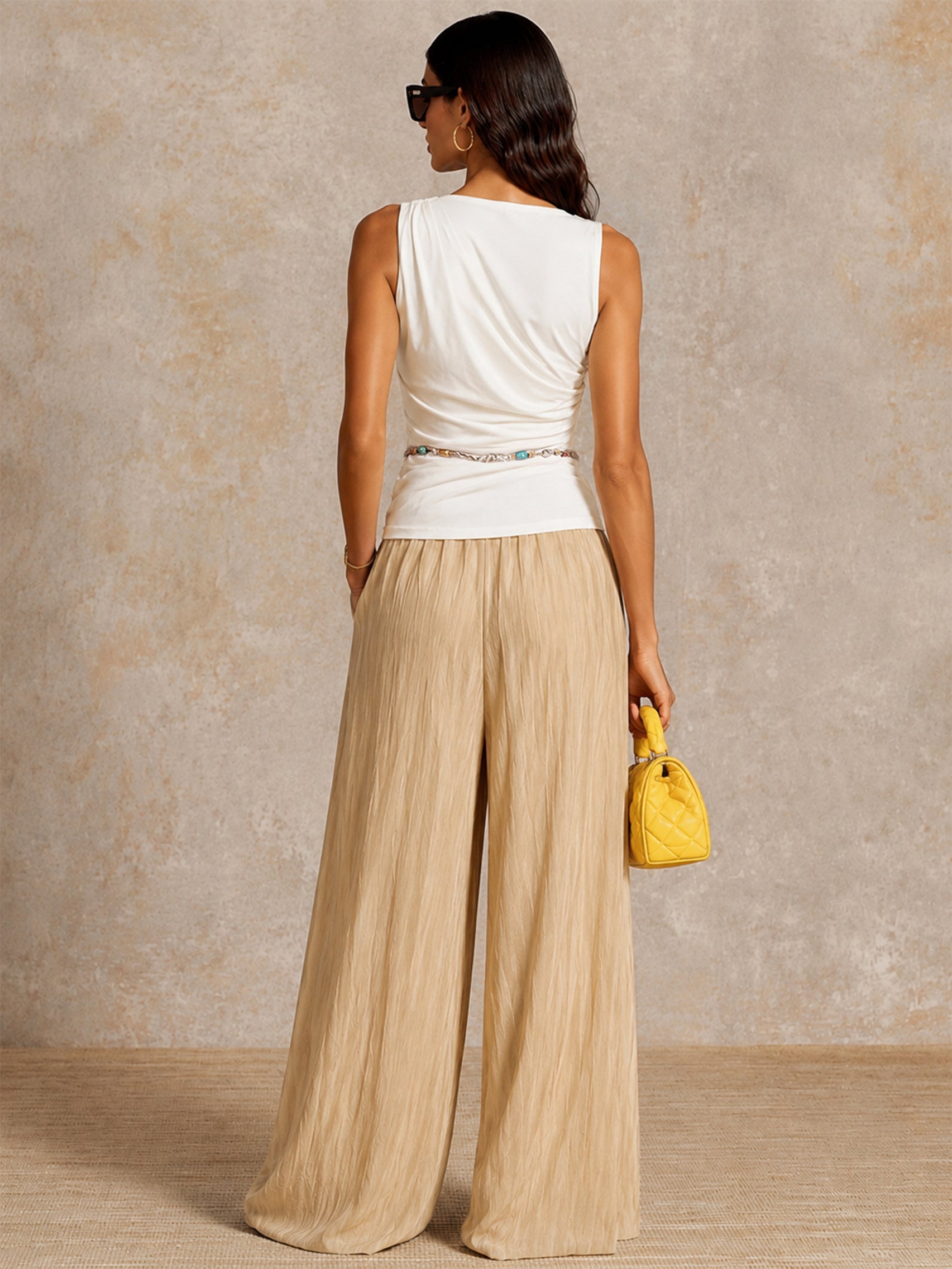 Liserie Sleeveless Top & High-Waisted Wide Leg Trousers Set
