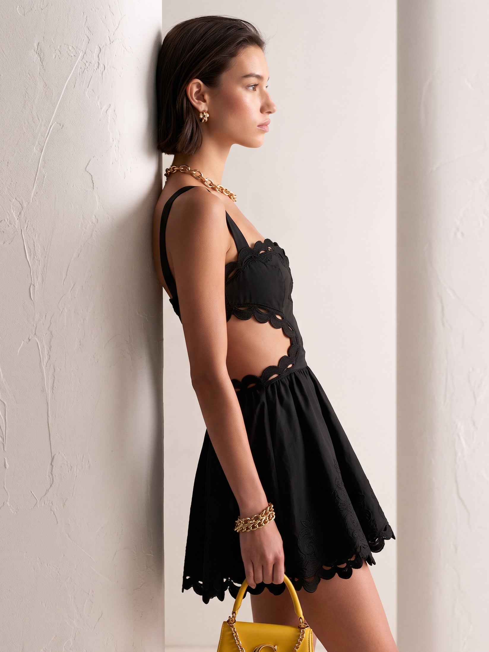 Liserie "Midnight Rose" Cutout Embroidery Dress
