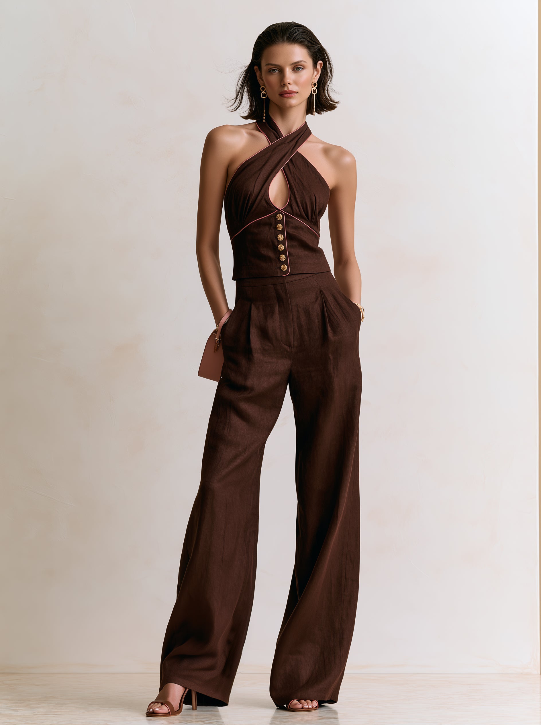 Liserie Cotton-Linen Crossover Halter Set