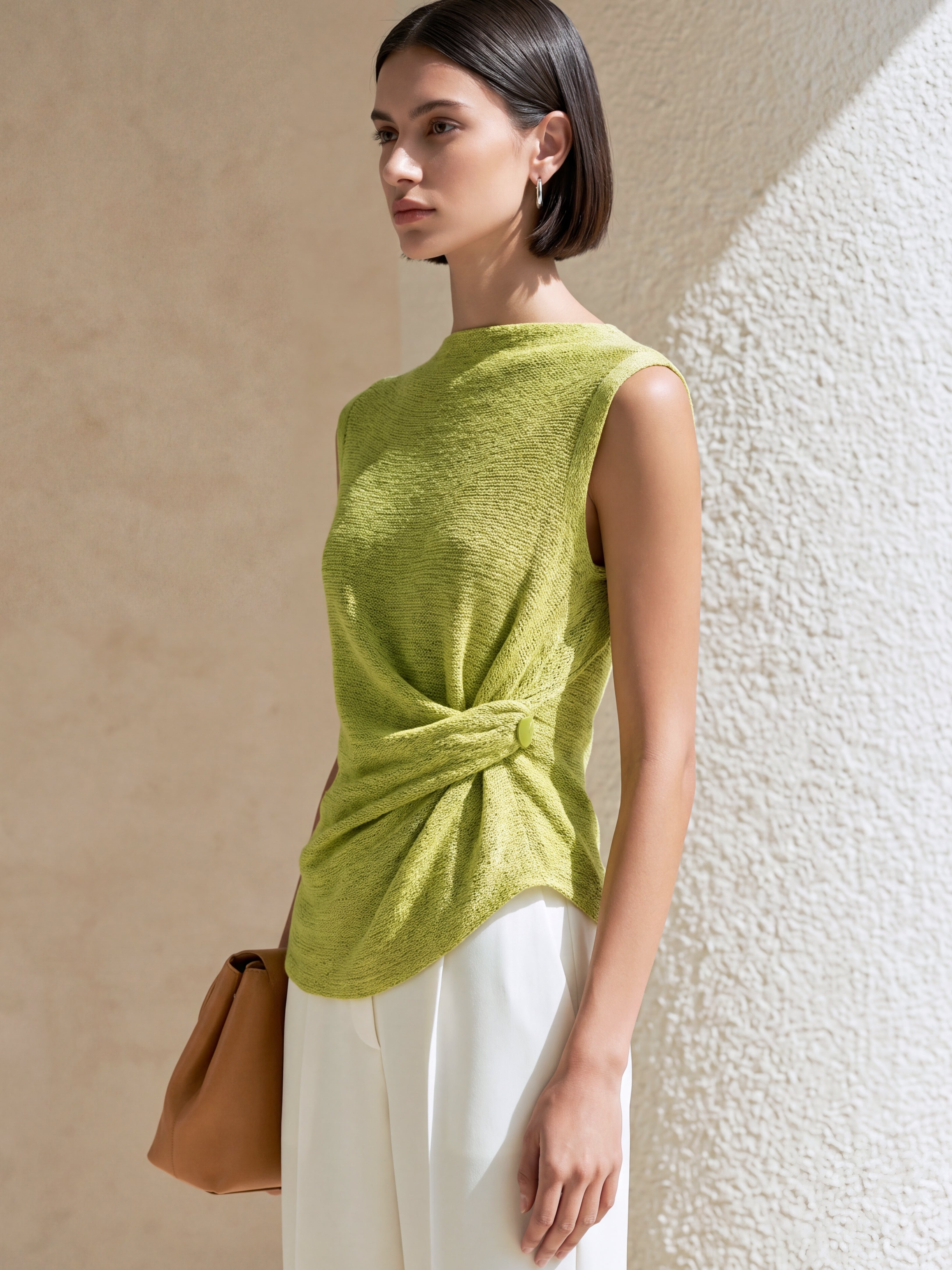 Liserie Chartreuse Knit Sleeveless Top