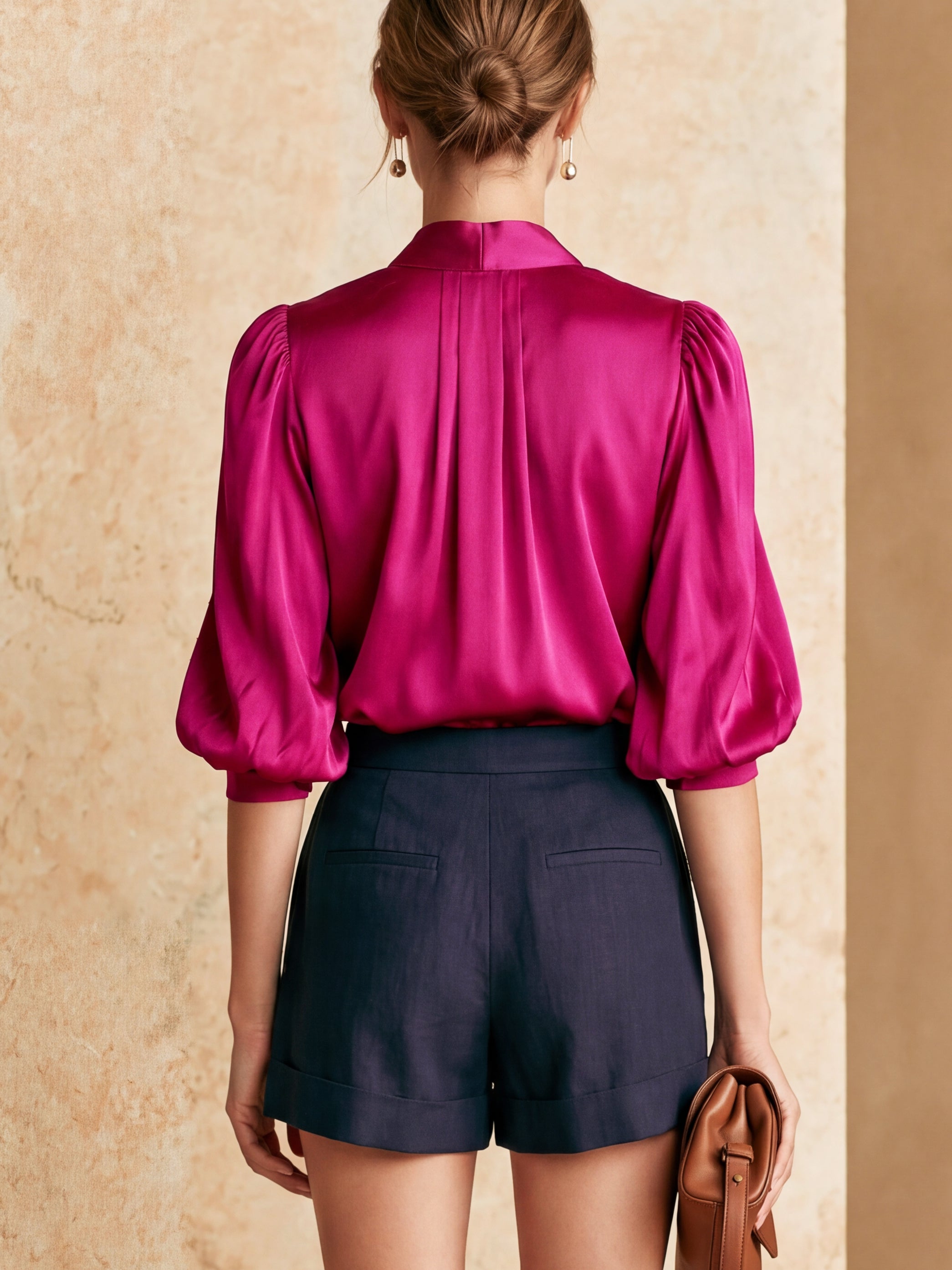 Liserie Satin Magenta Half Sleeves Blouse