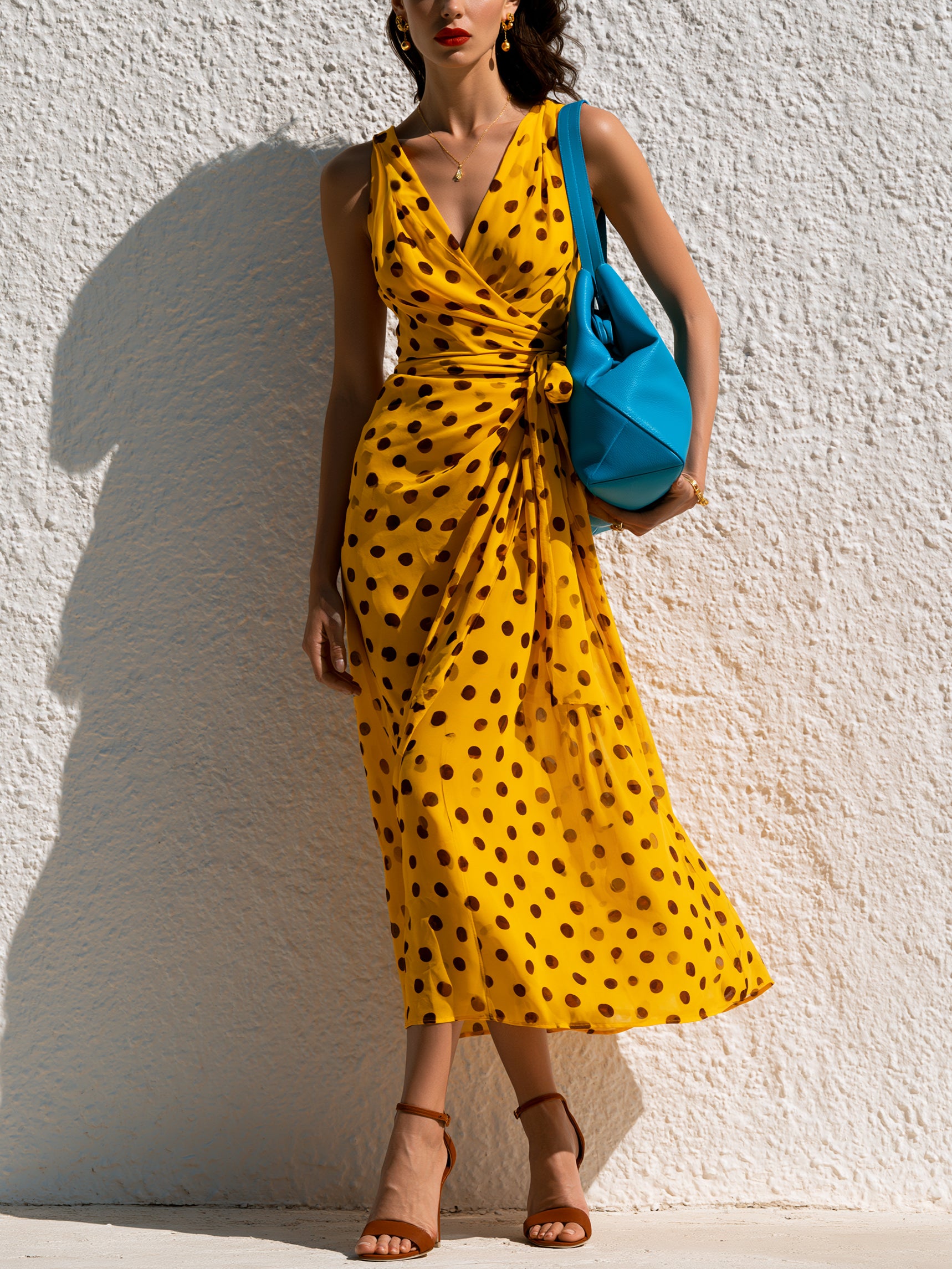 Liserie Vintage Polka Dot Wrap Midi Dress