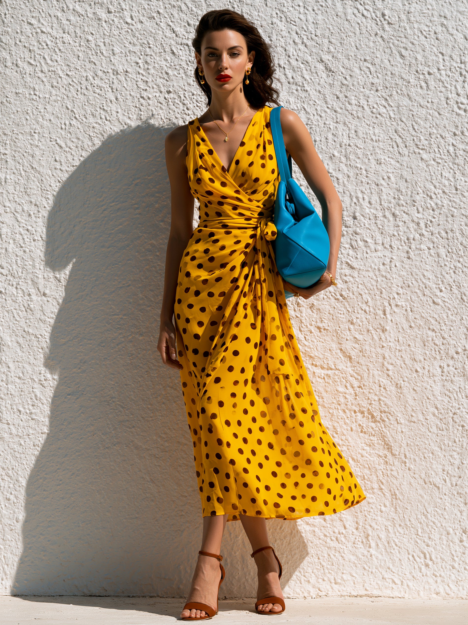 Liserie Vintage Polka Dot Wrap Midi Dress