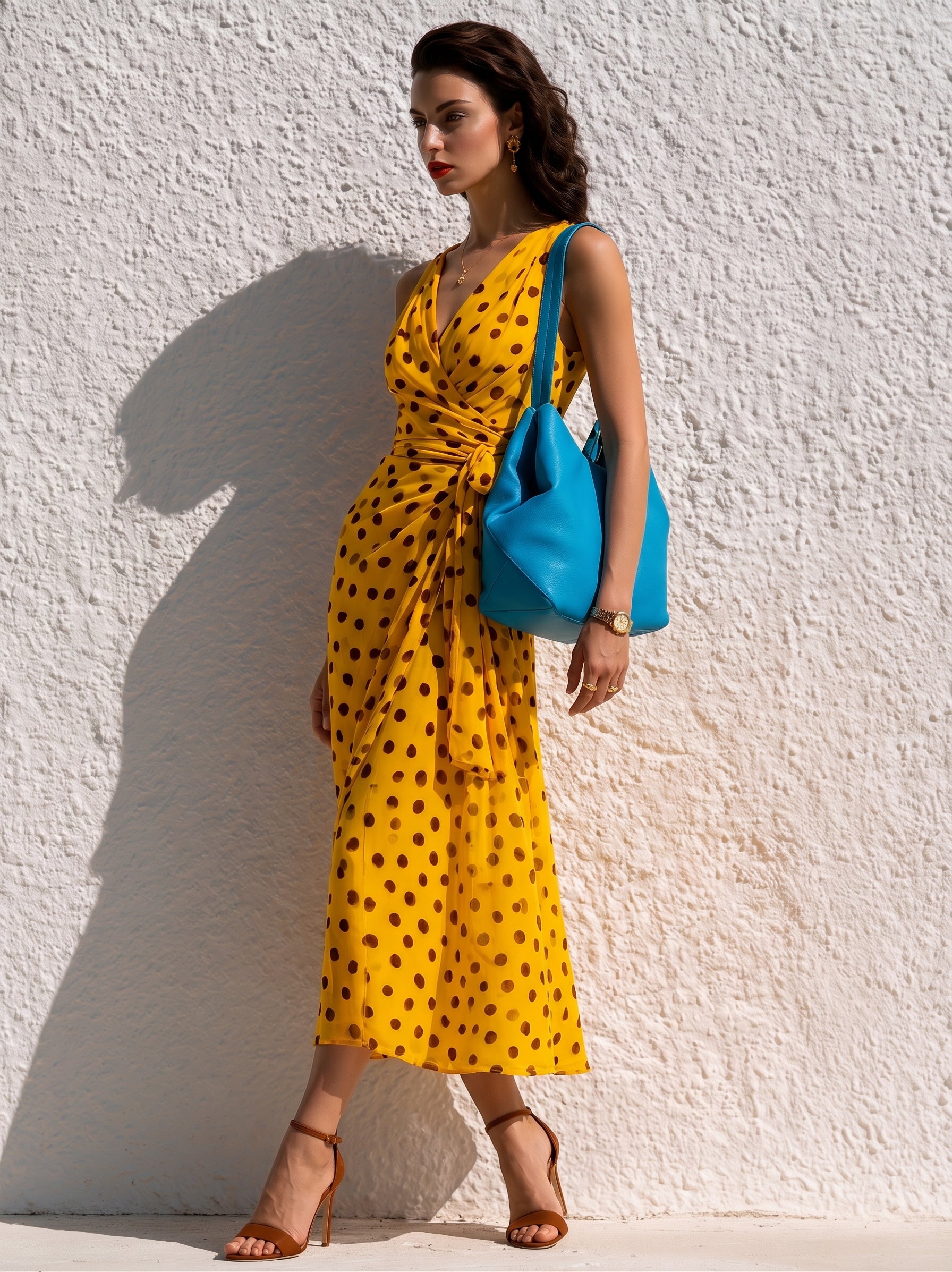 Liserie Vintage Polka Dot Wrap Midi Dress