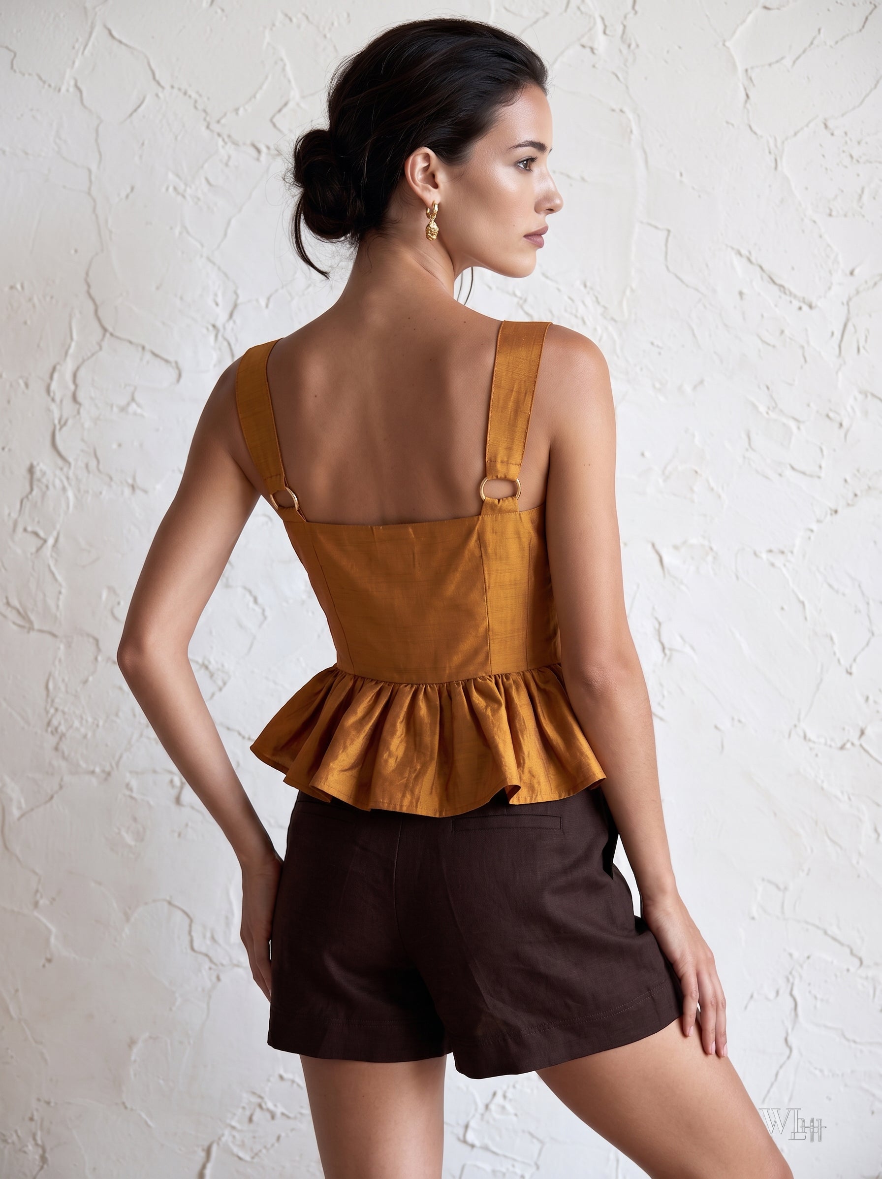 Liserie Elegant Golden Amber Peplum Top