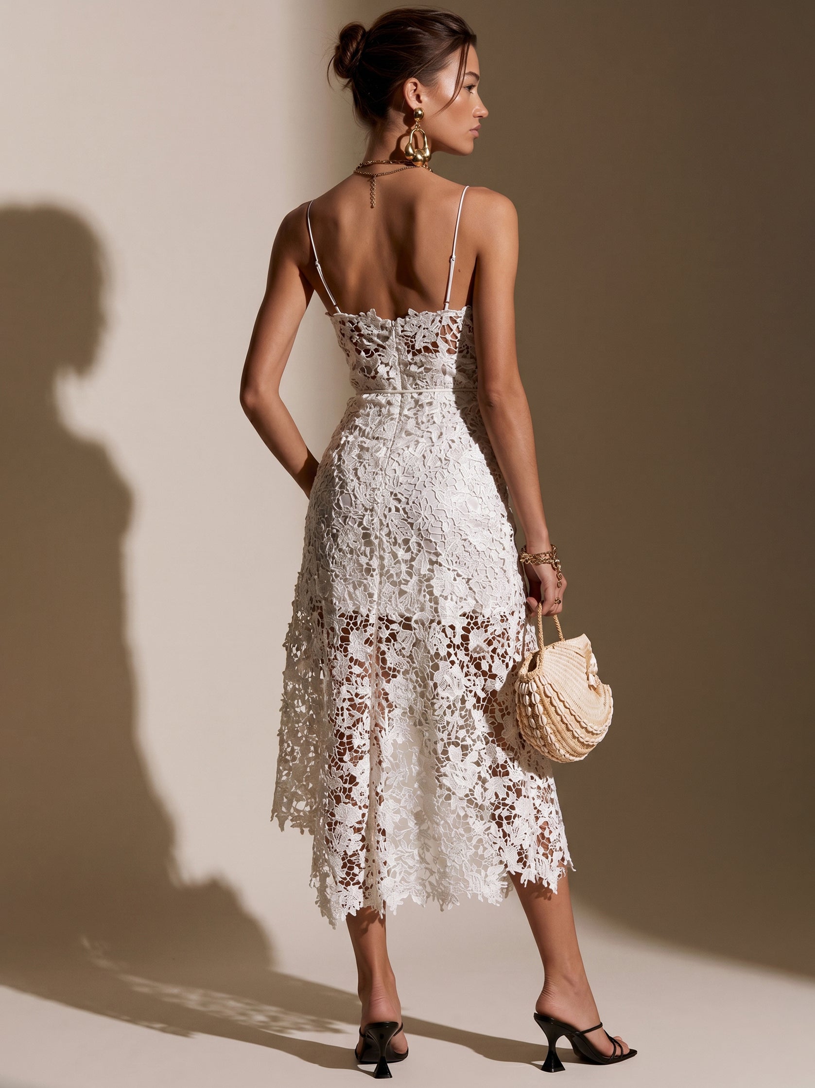 Liserie Ivory Floral Lace Asymmetrical Dress