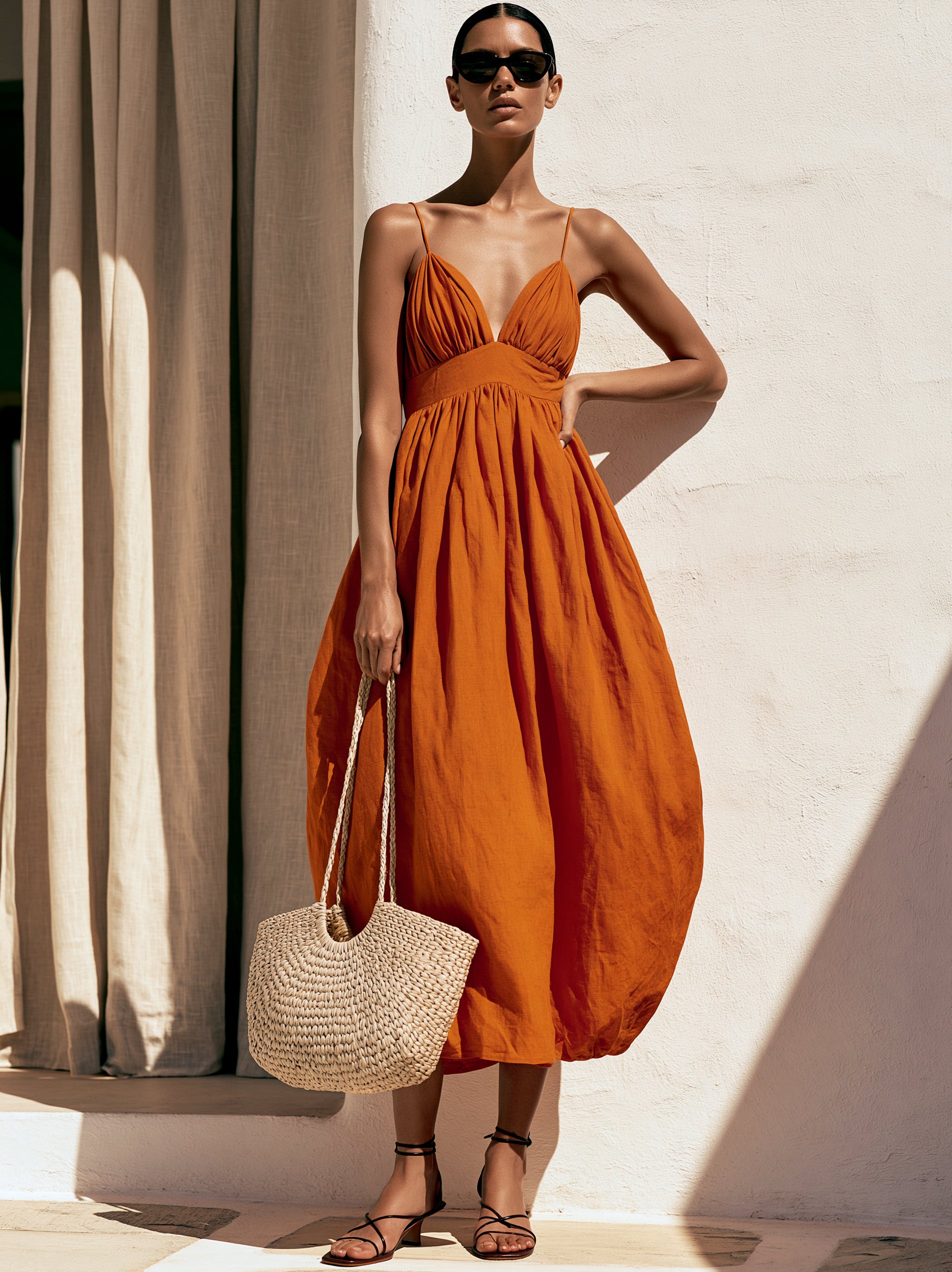 Liserie Soléa Linen Gathered Midi Dress