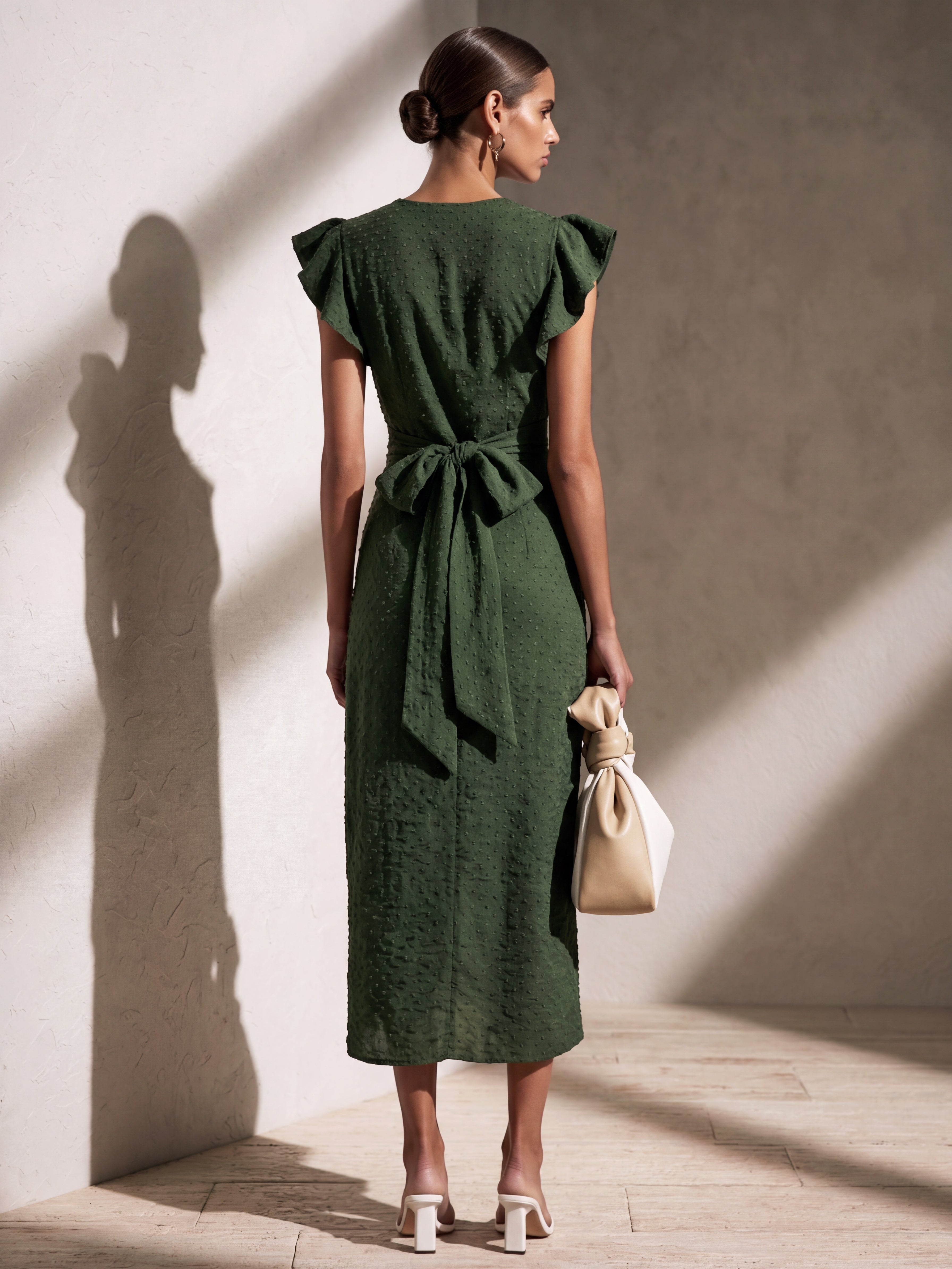 Liserie Forest Green Swiss Dot Wrap Midi Dress