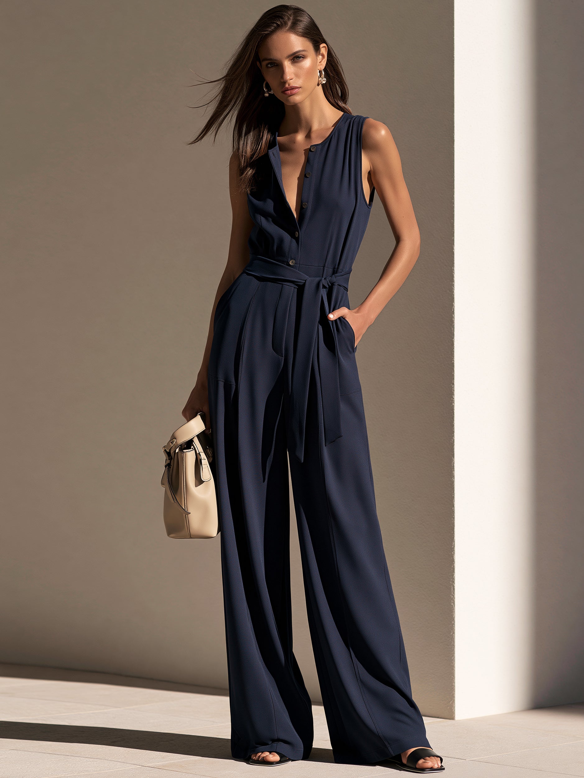 Liserie Navy Sleeveless Tailored Jumpsuit