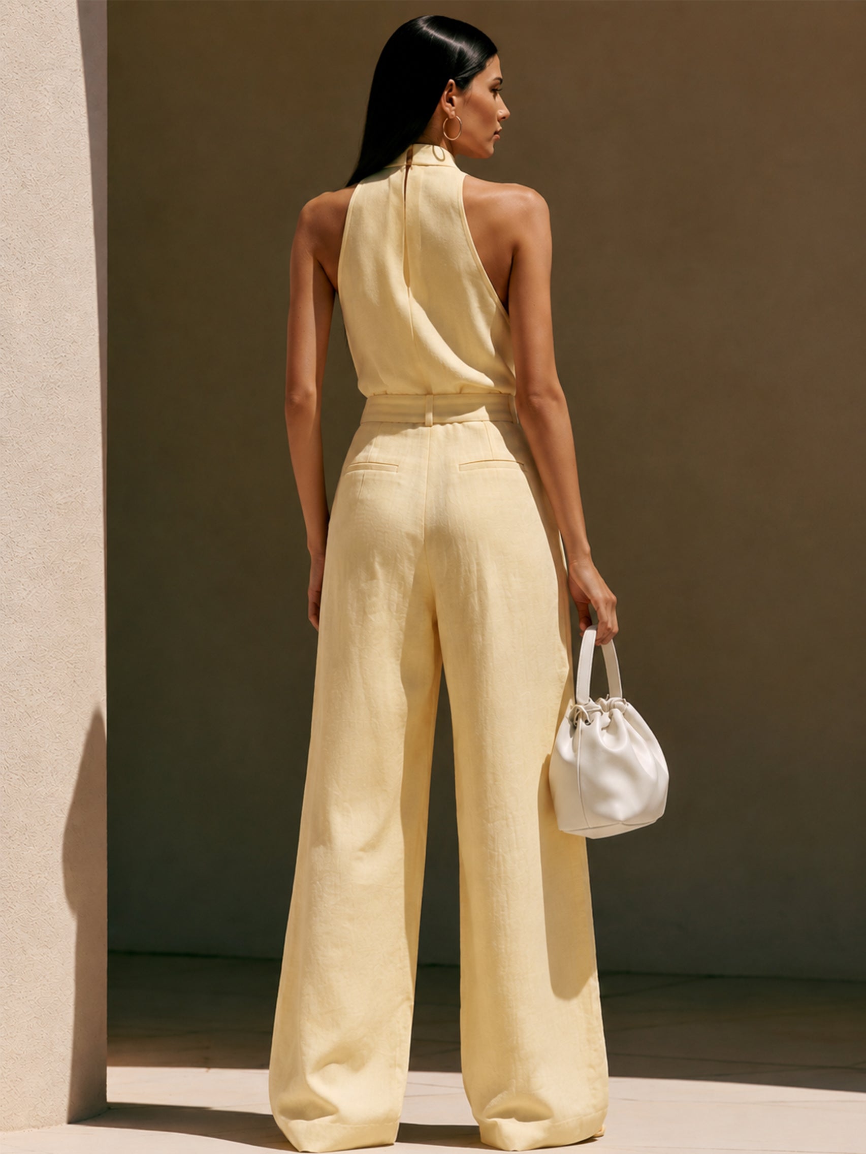 Liserie Linen “Butter Yellow” Halter Top & Wide-Leg Trousers Set