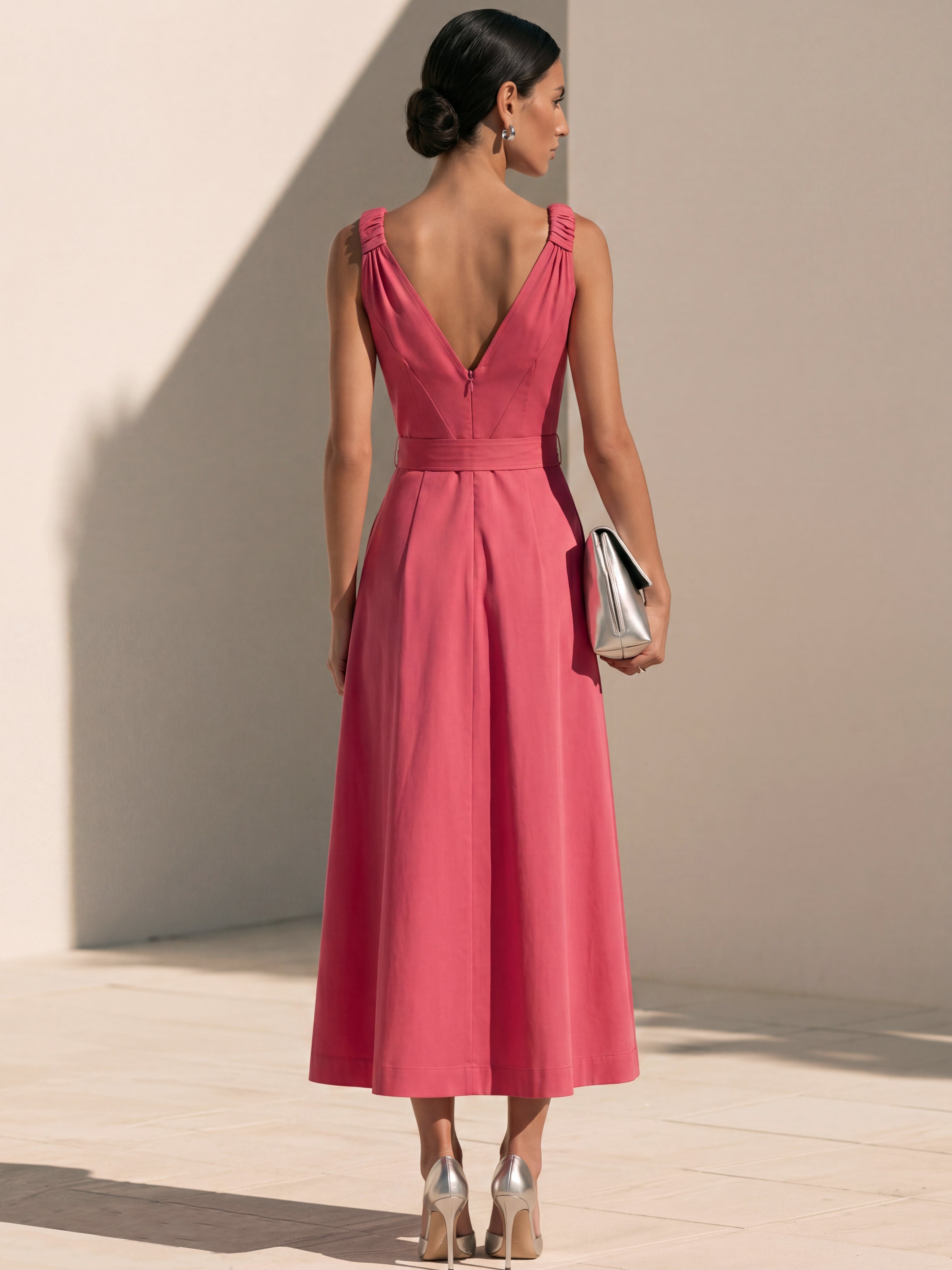 Liserie Watermelon Pink V-Neck Midi Dress