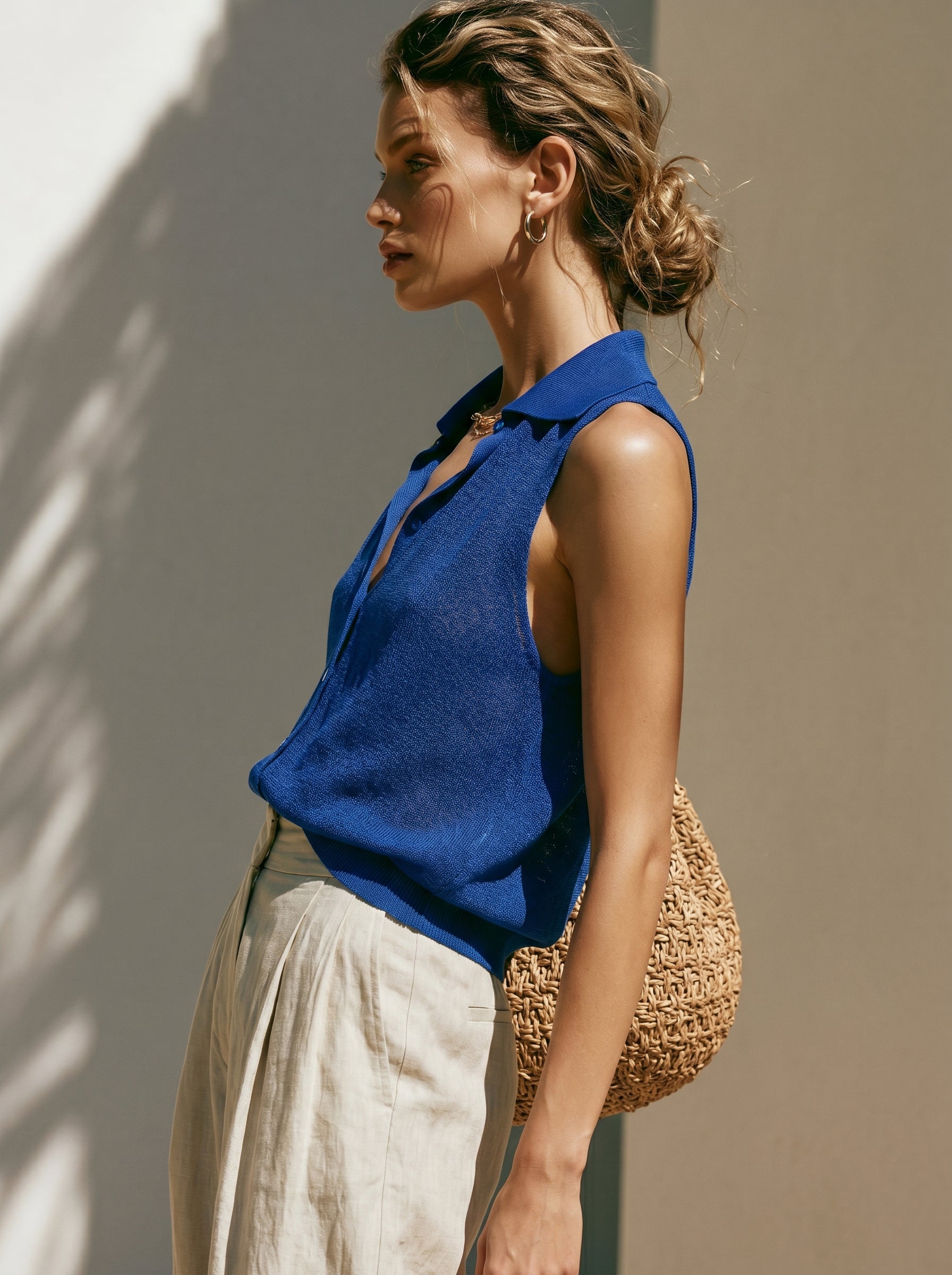 Liserie Sleeveless Knit Polo Top