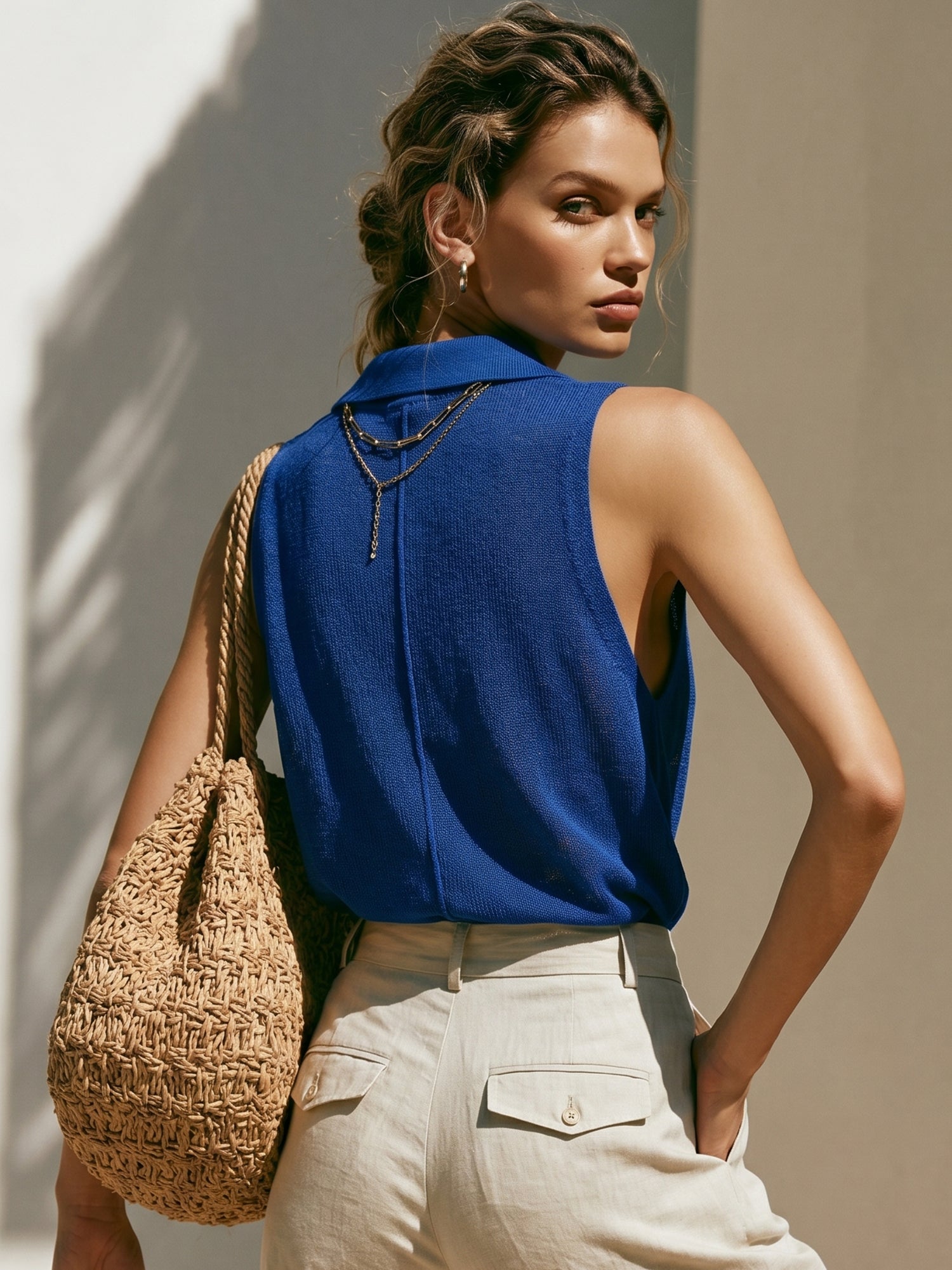 Liserie Sleeveless Knit Polo Top