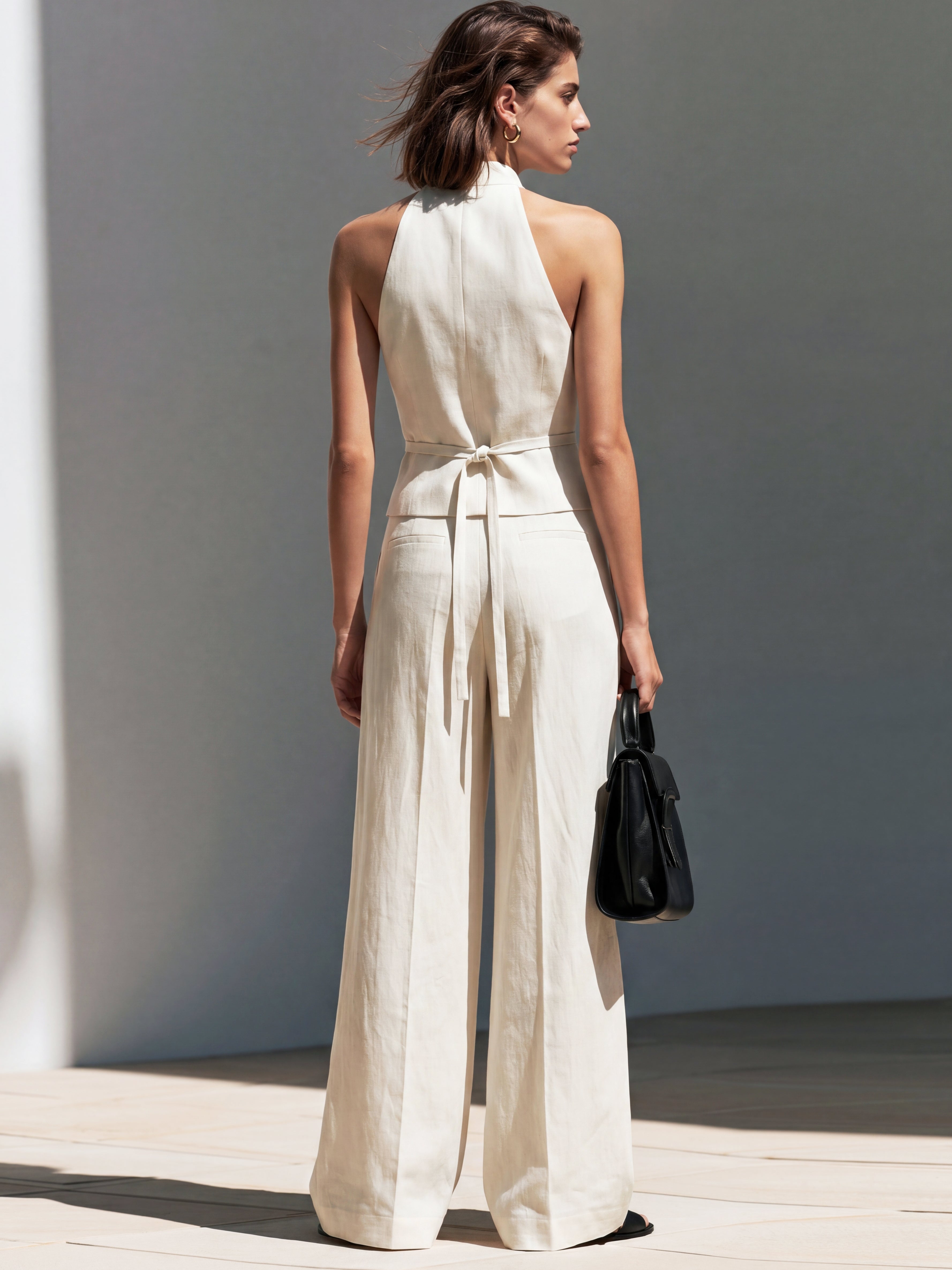 Liserie Linen Halter Top & High Waist Wide Leg Pants Set