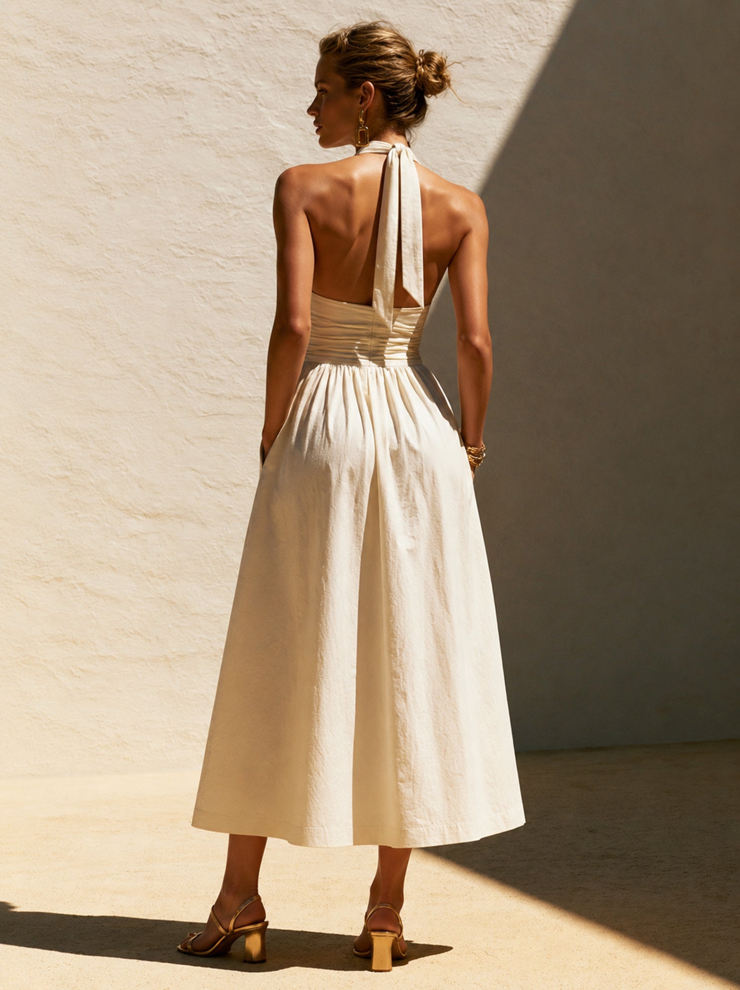 Liserie Halter-Neck A-Line Linen Midi Dress