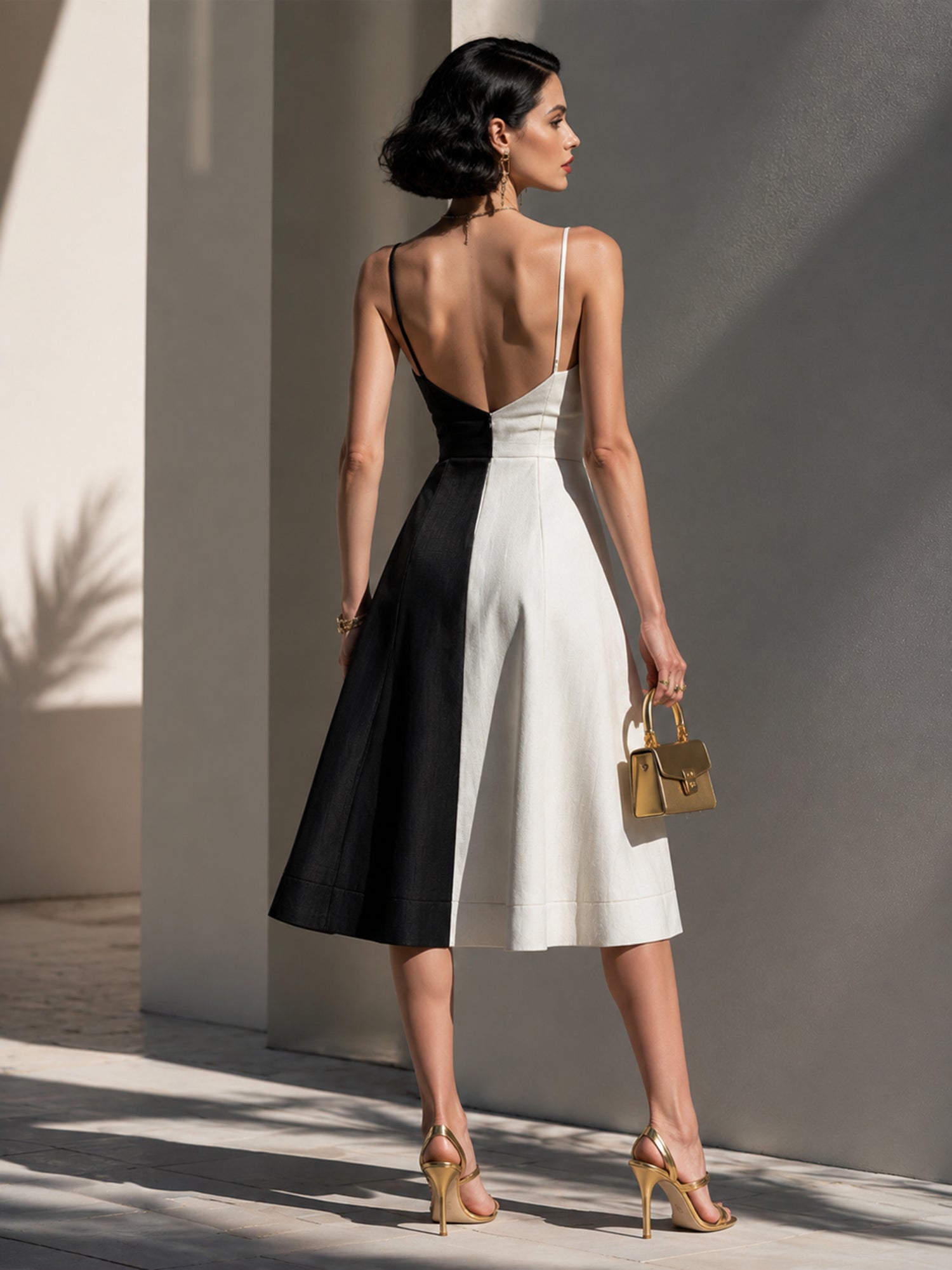 Liserie Black & White Color-Block Strappy Dress