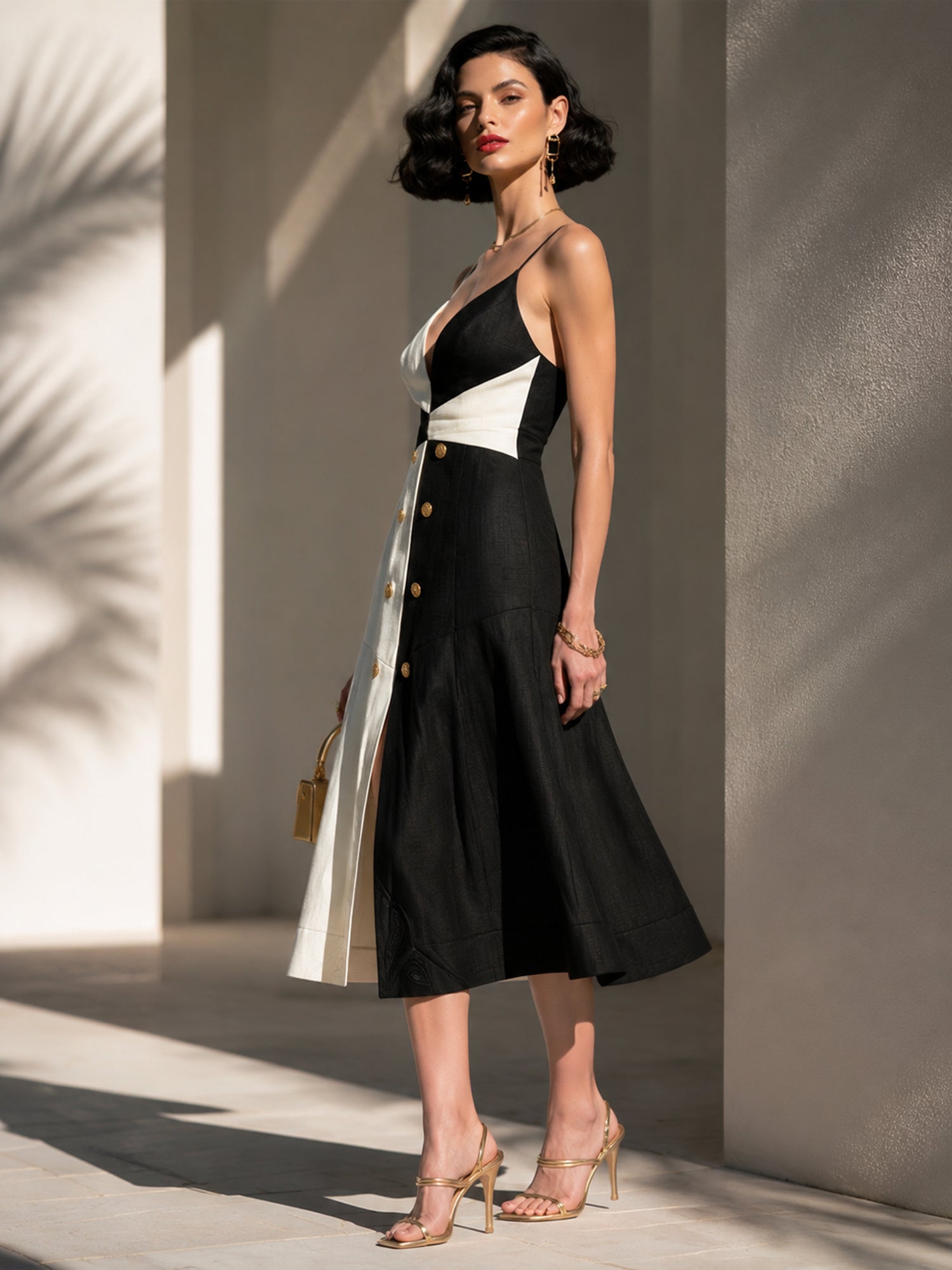 Liserie Black & White Color-Block Strappy Dress