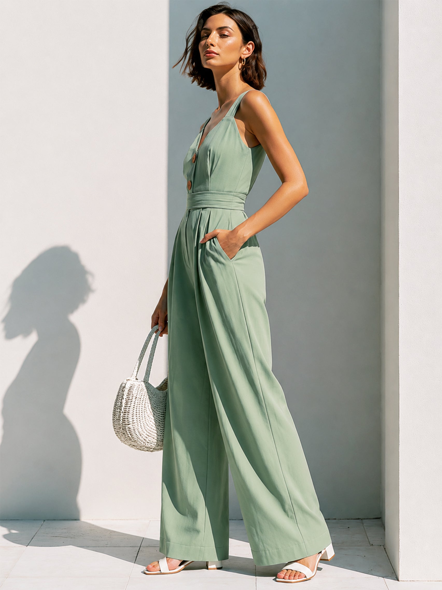 Liserie Sage Green Wide Leg Jumpsuit