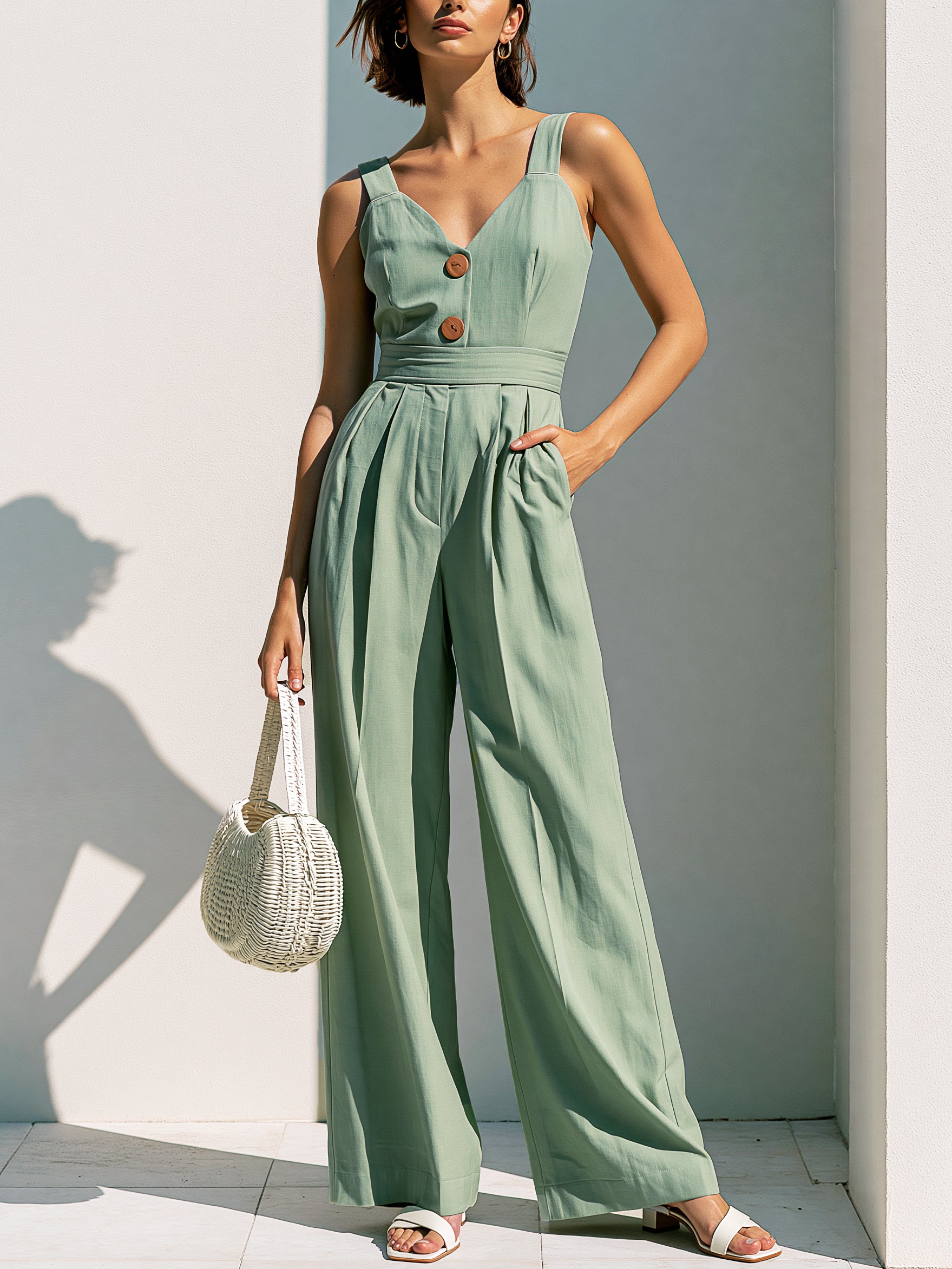 Liserie Sage Green Wide Leg Jumpsuit